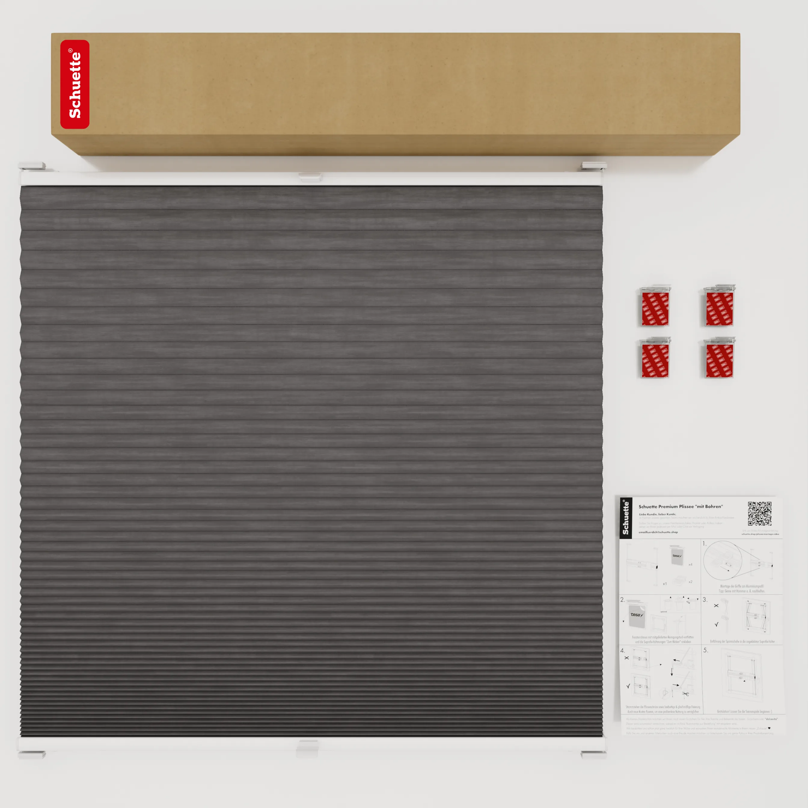 Schuette® Wabenplissee ohne Bohren nach Maß • Klebehalter & Schraubhalter 2in1 Set "Letsbond" • Thermo x Honey Kollektion: Midnight Snack (Schwarz) • Profilfarbe: Walnuss