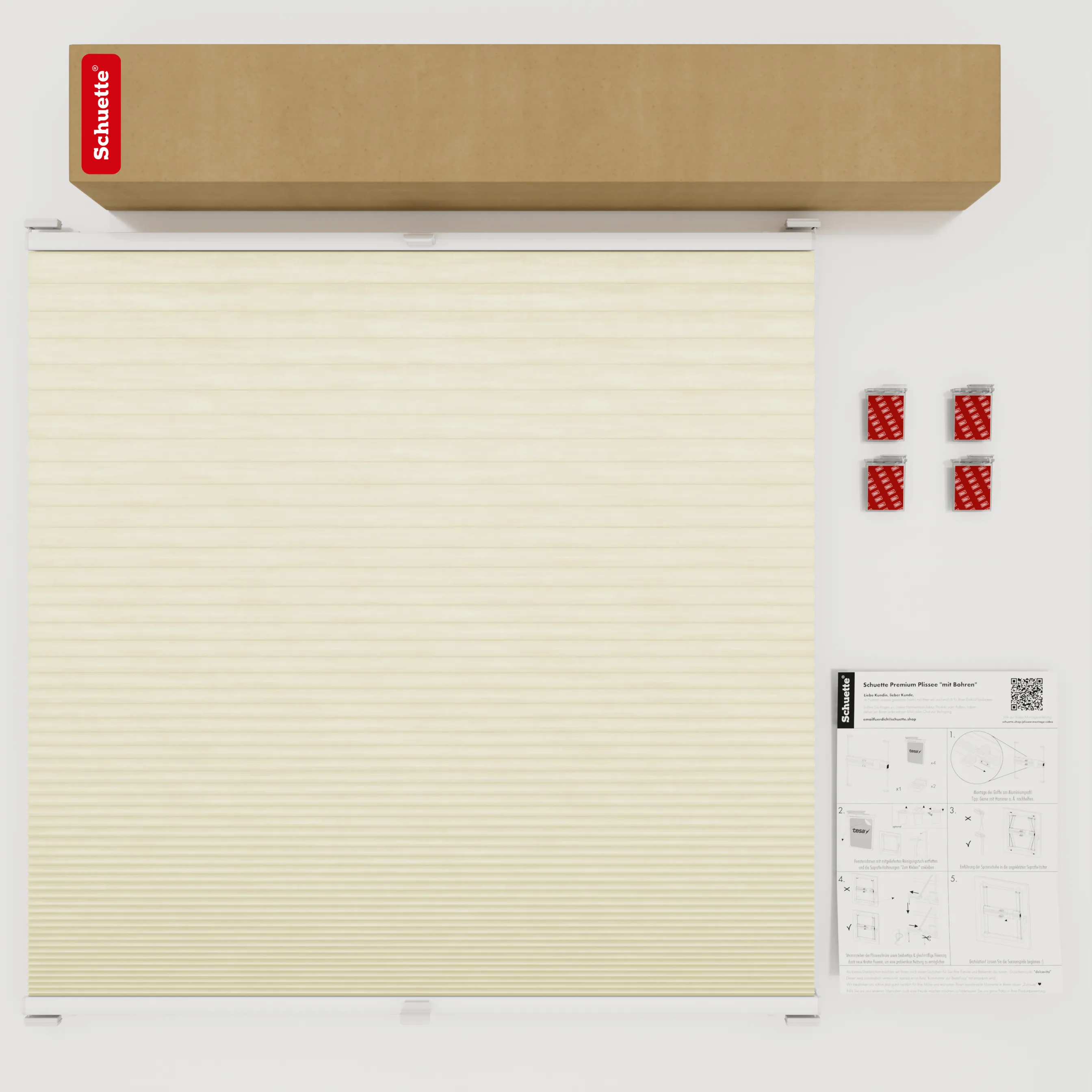 Schuette® Wabenplissee ohne Bohren nach Maß • Klebehalter & Schraubhalter 2in1 Set "Letsbond" • Thermo x Honey Kollektion: Butterlight (Beige) • Profilfarbe: Walnuss