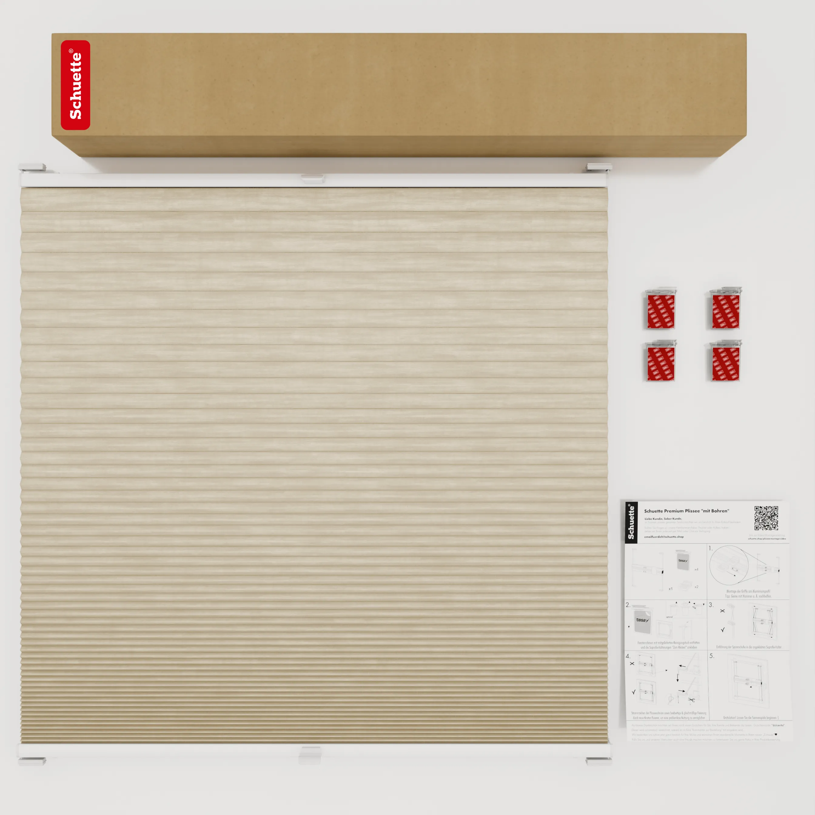 Schuette® Wabenplissee ohne Bohren nach Maß • Klebehalter & Schraubhalter 2in1 Set "Letsbond" • Thermo x Honey Kollektion: Latte Mood (Sandbeige) • Profilfarbe: Eiche