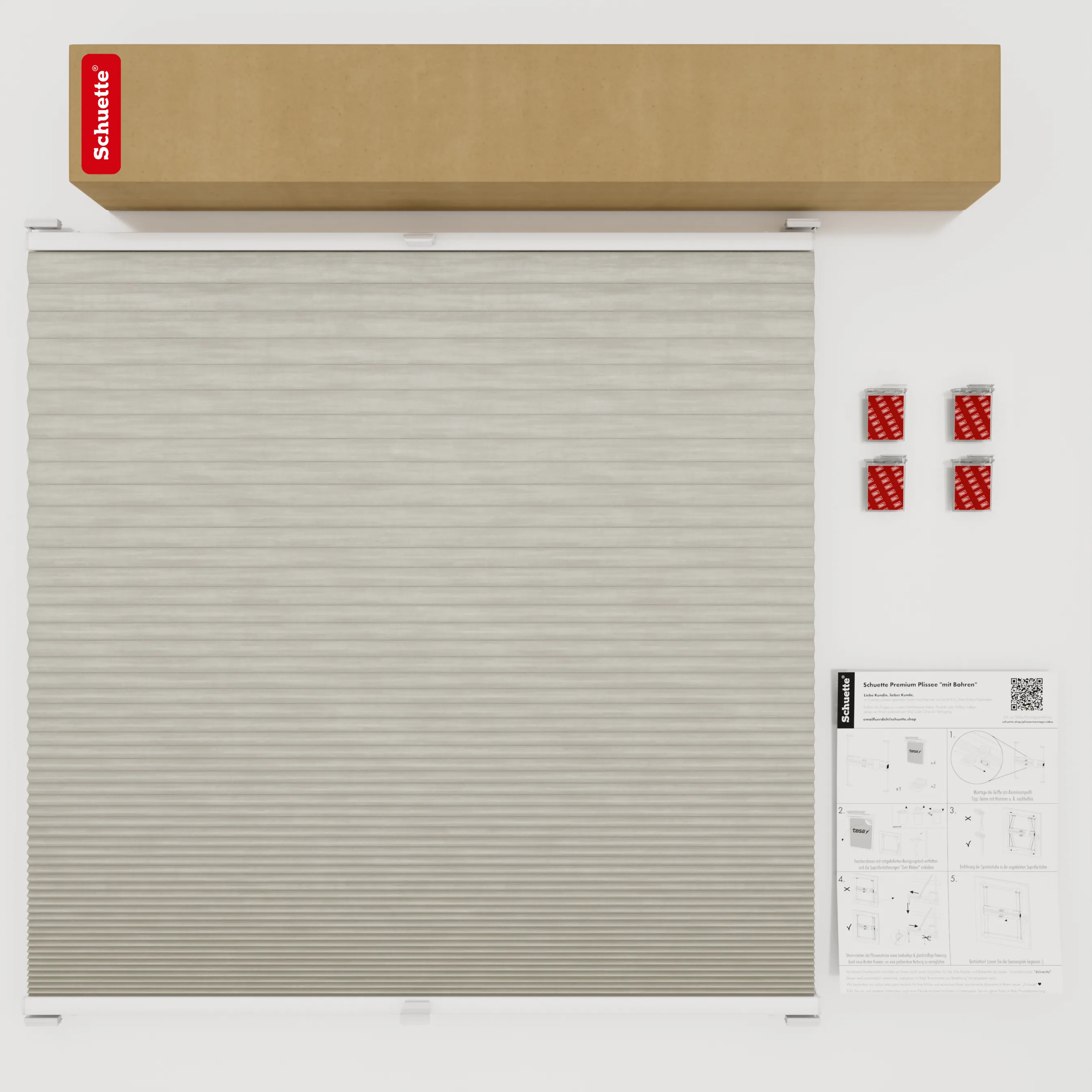 Schuette® Wabenplissee ohne Bohren nach Maß • Klebehalter & Schraubhalter 2in1 Set "Letsbond" Transparent • Thermo x Honey Kollektion: Chia Later! (Grau) • Profilfarbe: Silber