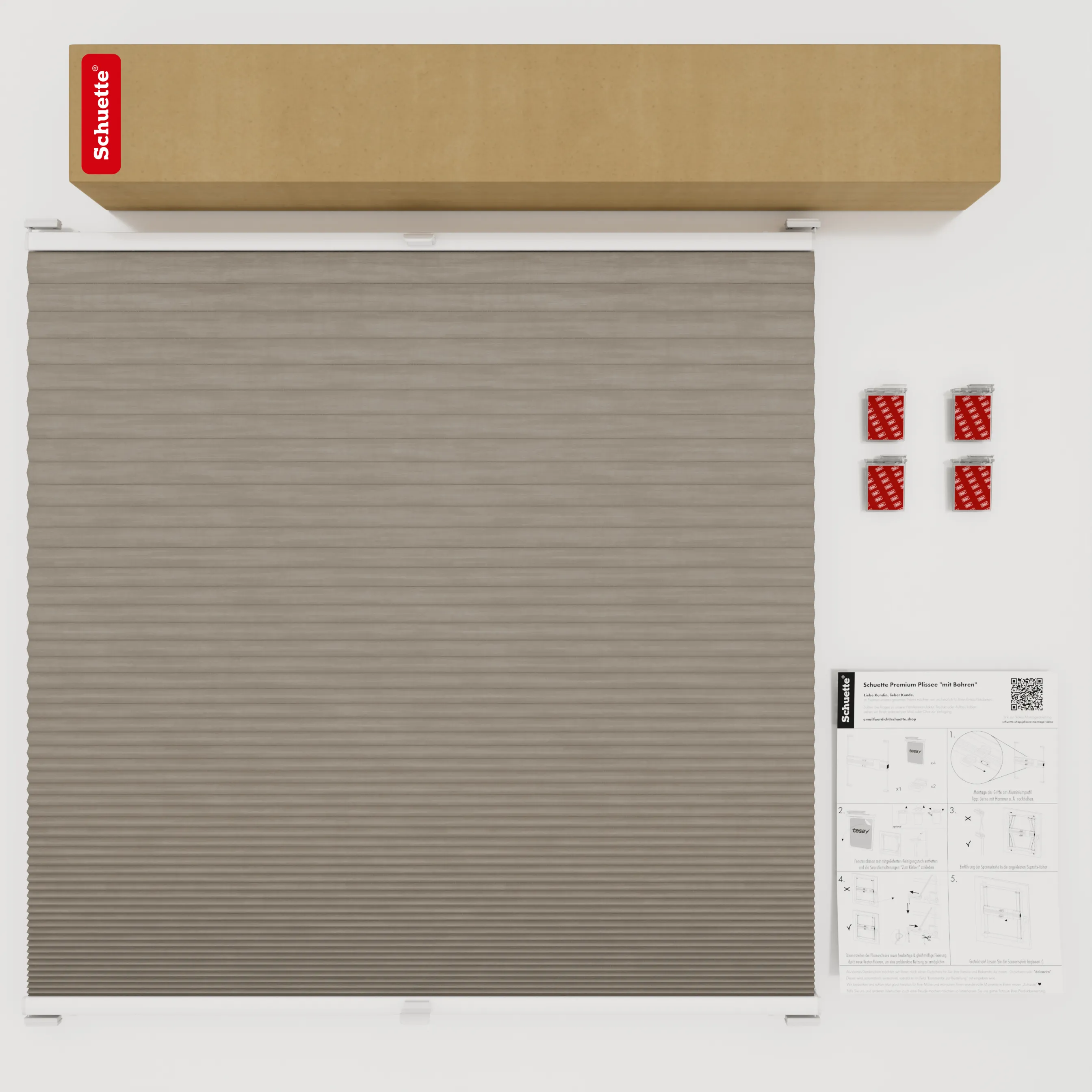 Schuette® Wabenplissee ohne Bohren nach Maß • Klebehalter & Schraubhalter 2in1 Set "Letsbond" • Thermo x Honey Kollektion: Truffle Dust (Taupe) • Profilfarbe: Braun