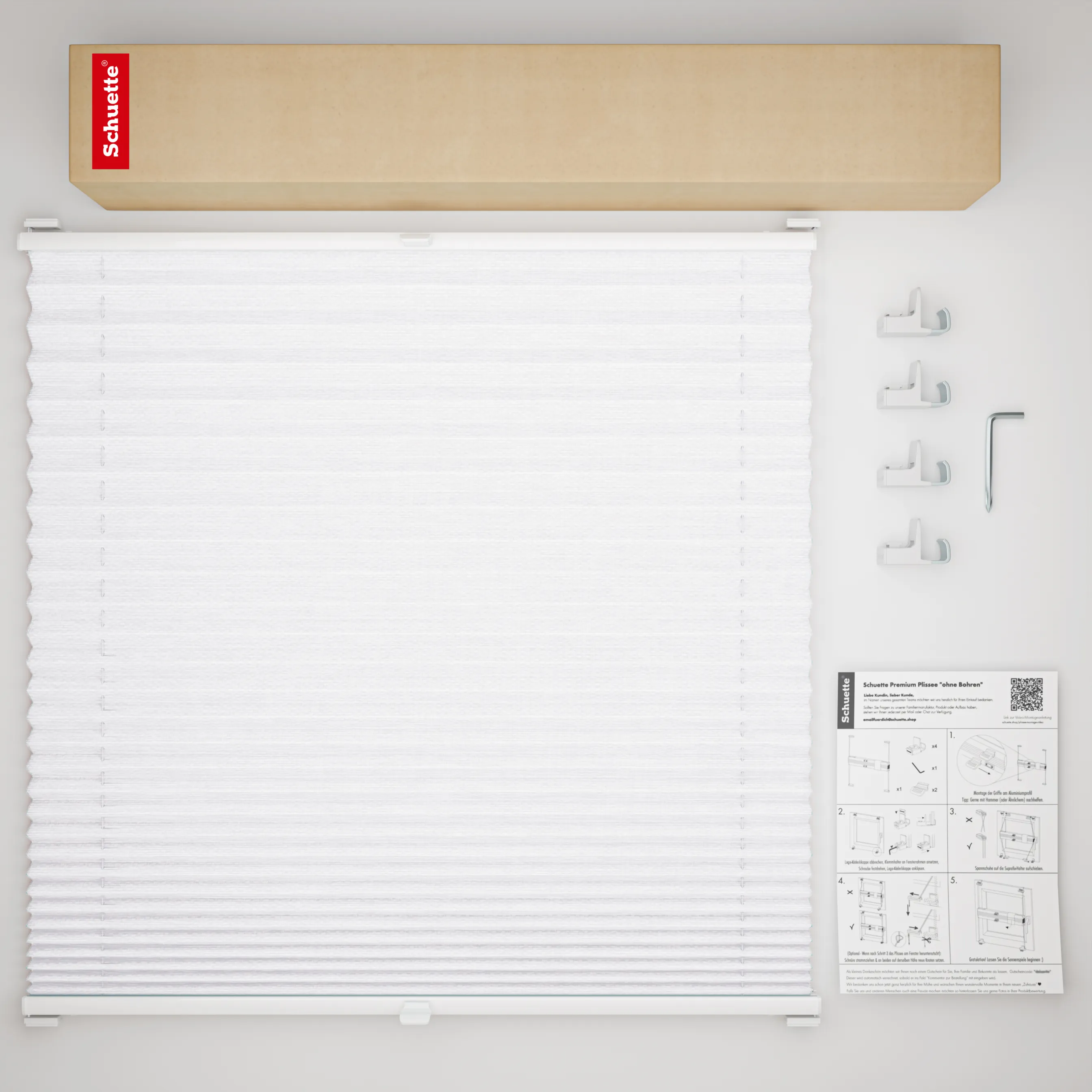 Schuette® Plissee ohne Bohren nach Maß • Suprafix Klemmhalter "X" • Dolomite Kollektion: Cold Morning (Grau) • Profilfarbe: Eiche