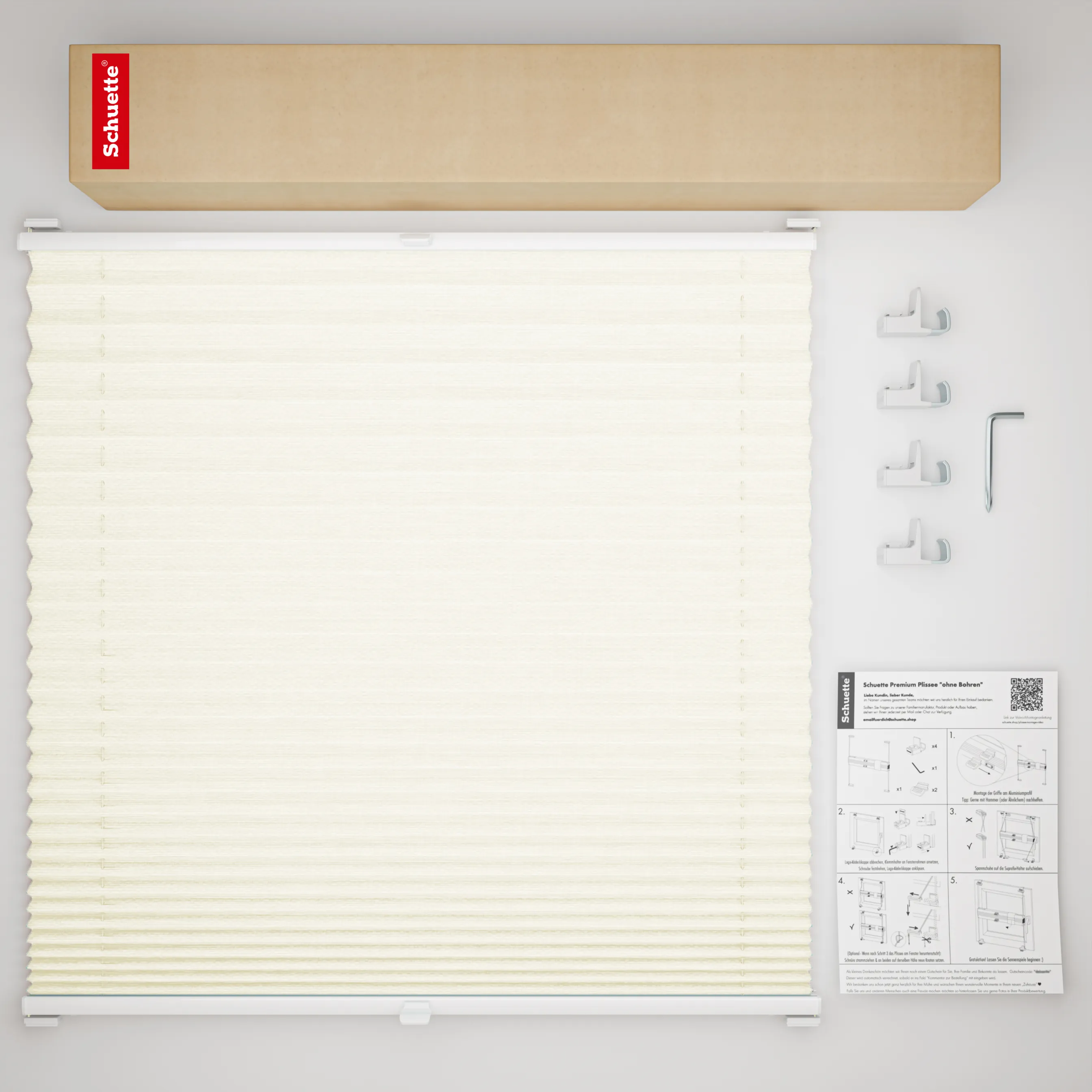 Schuette® Plissee ohne Bohren nach Maß • Suprafix Klemmhalter "X" • Dolomite Kollektion: Vanilla Sky (Beige) • Profilfarbe: Braun