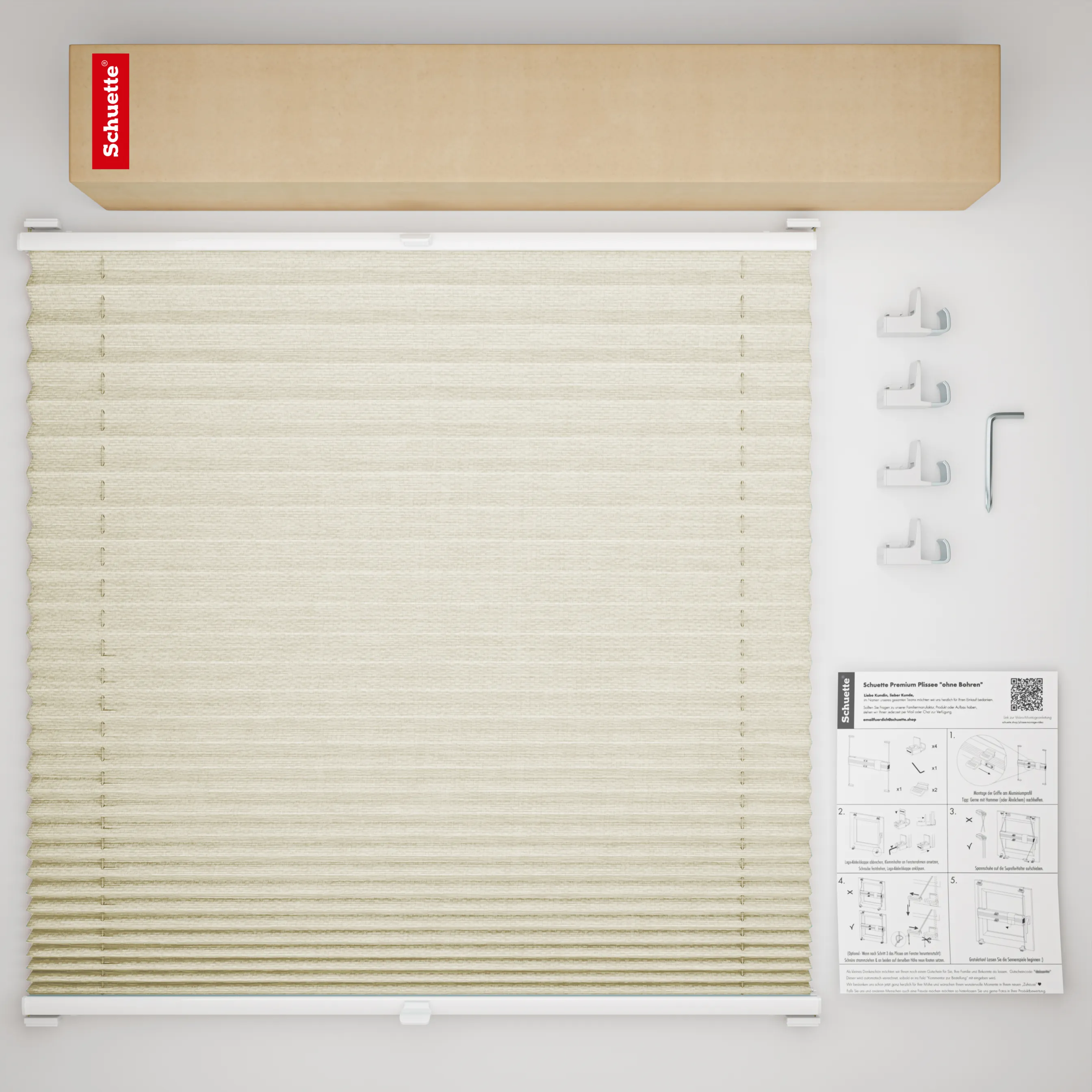 Schuette® Plissee ohne Bohren nach Maß • Suprafix Klemmhalter "X" • Dolomite Kollektion: Light Coffee (Beige) • Profilfarbe: Silber