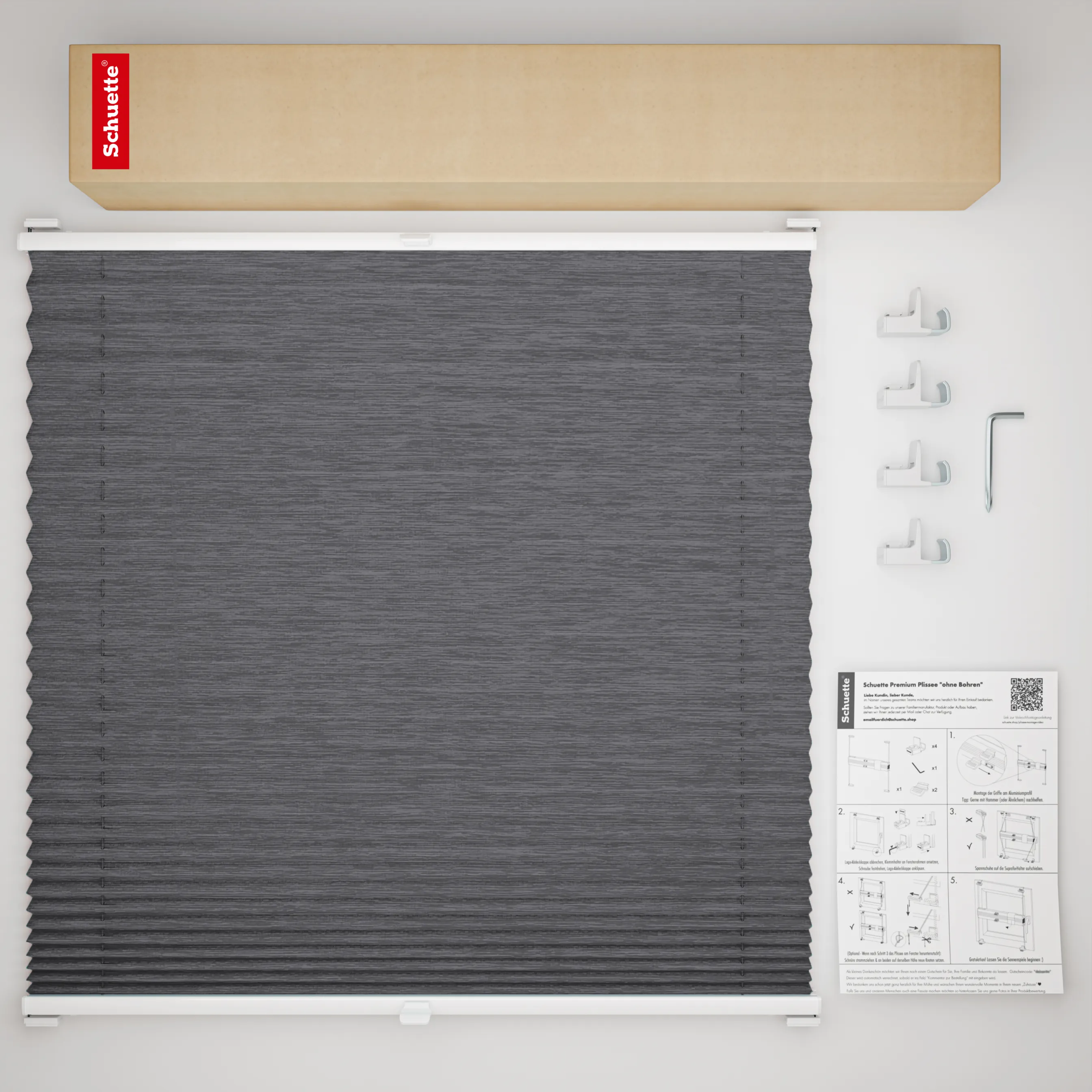 Schuette® Plissee ohne Bohren nach Maß • Suprafix Klemmhalter "X" • Dolomite Kollektion: Dark Vintage (Grau) • Profilfarbe: Eiche