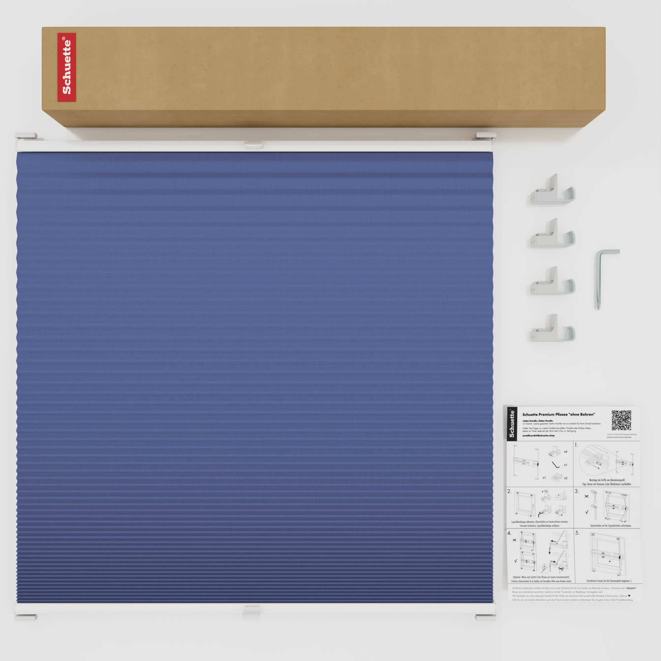 Schuette® Wabenplissee ohne Bohren nach Maß • Suprafix Klemmhalter "X" • Honey Kollektion: Skyline (Blau) • Profilfarbe: Braun