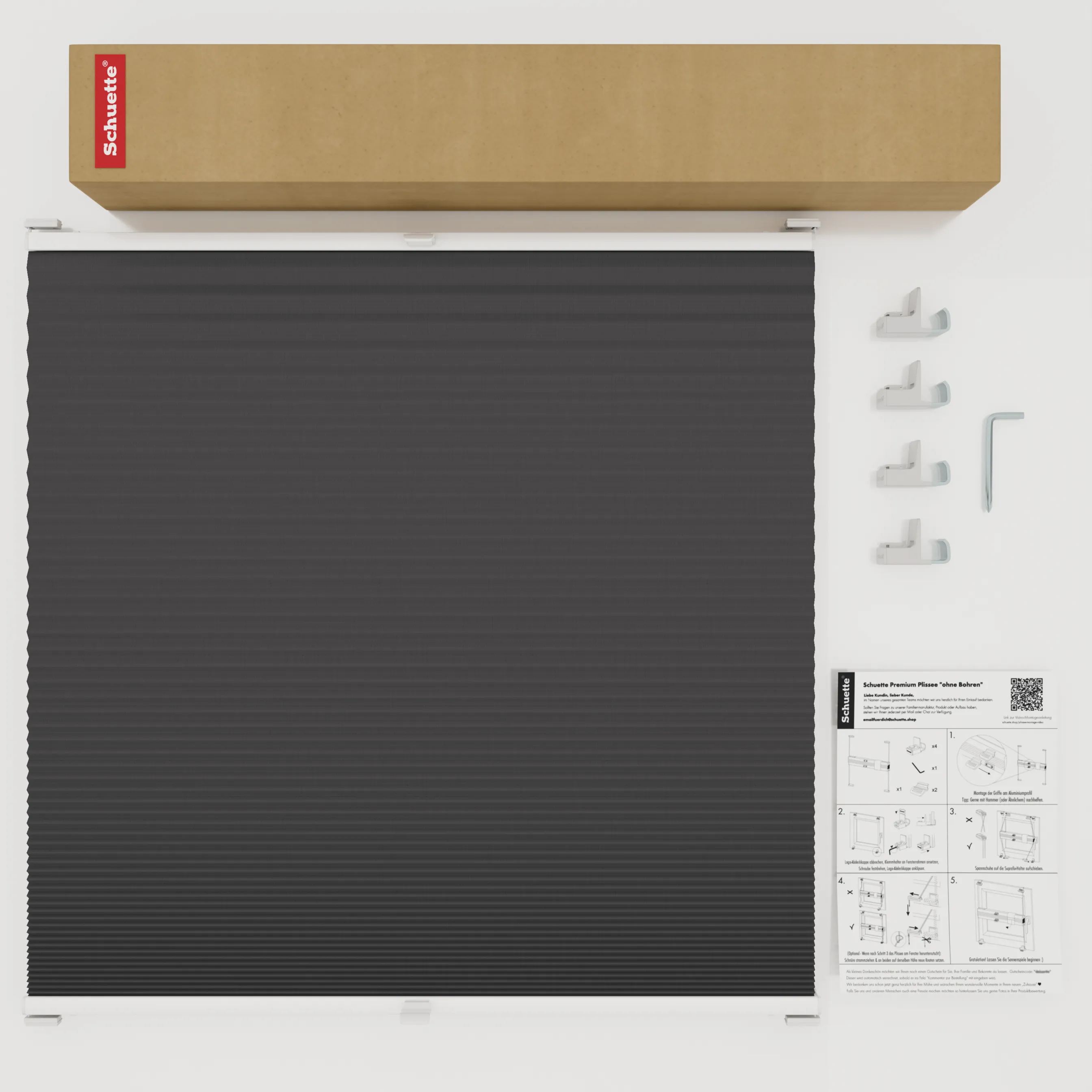 Schuette® Wabenplissee ohne Bohren nach Maß • Suprafix Klemmhalter "X" • Honey Kollektion: Starry Night (Schwarz) • Profilfarbe: Walnuss