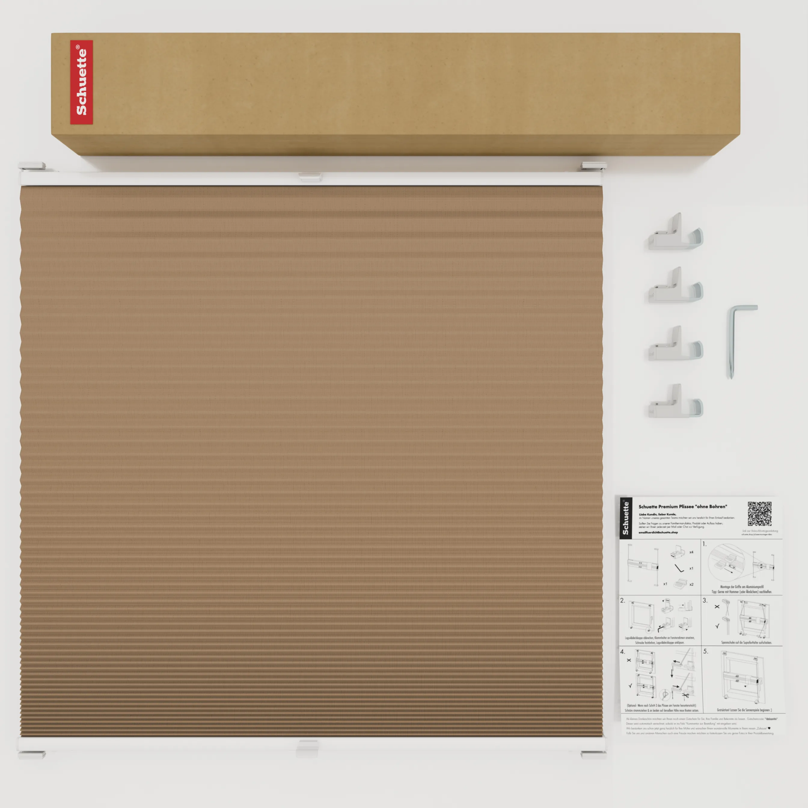 Schuette® Wabenplissee ohne Bohren nach Maß • Suprafix Klemmhalter "X" • Honey Kollektion: Maple Wood (Braun) • Profilfarbe: Braun