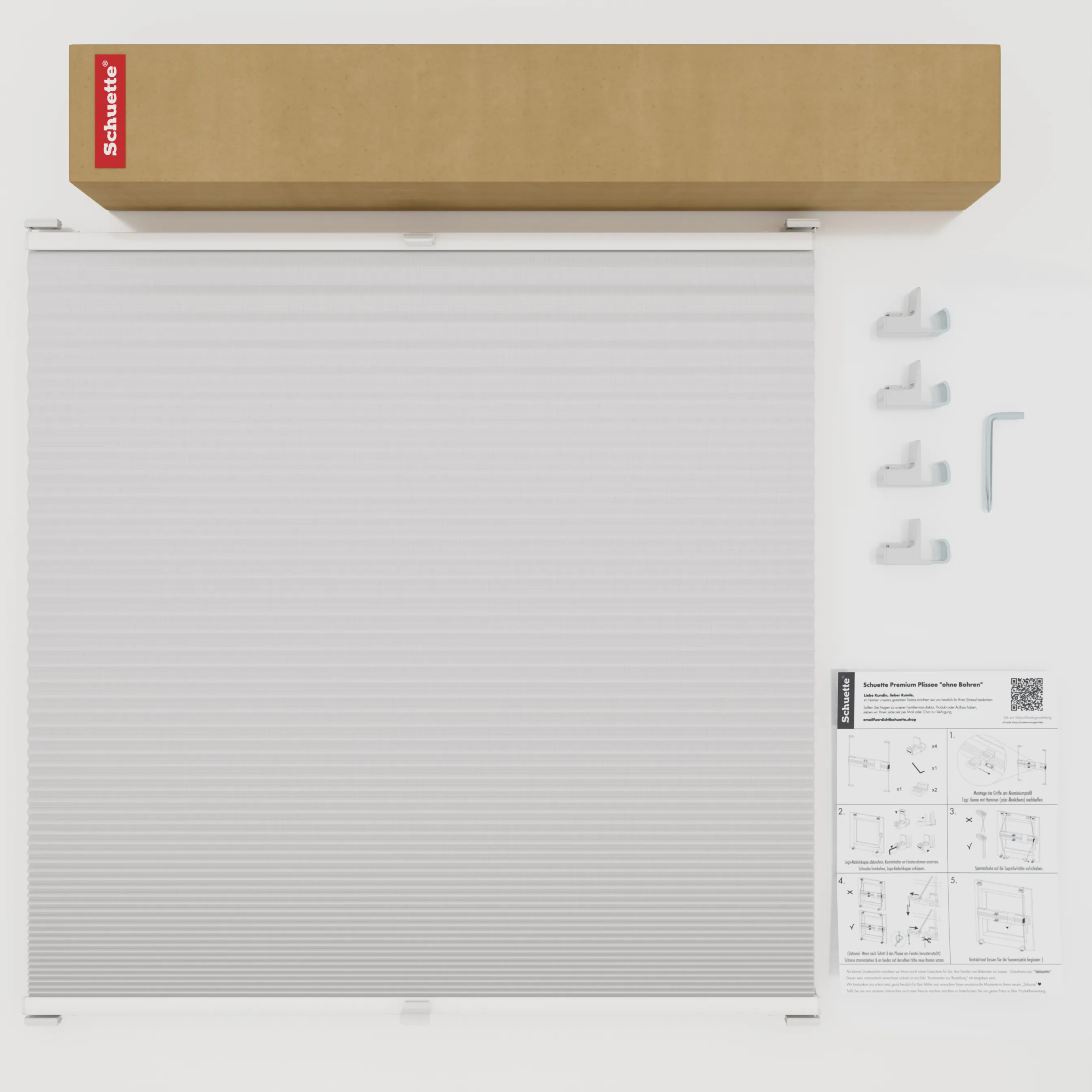 Schuette® Wabenplissee ohne Bohren nach Maß • Suprafix Klemmhalter "X" • Honey Kollektion: Gray-zy in Love (Pastellgrau) • Profilfarbe: Weiß