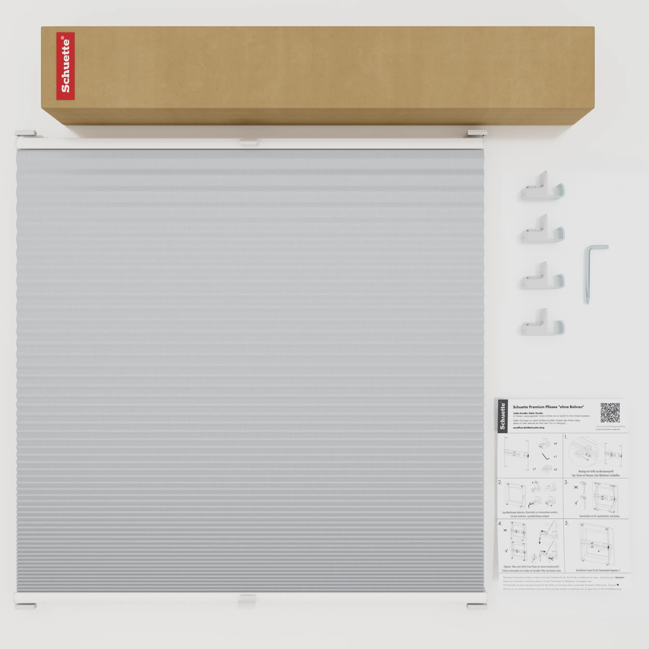 Schuette® Wabenplissee ohne Bohren nach Maß • Suprafix Klemmhalter "X" • Honey Kollektion: Skyfall (Hellgrau) • Profilfarbe: Weiß