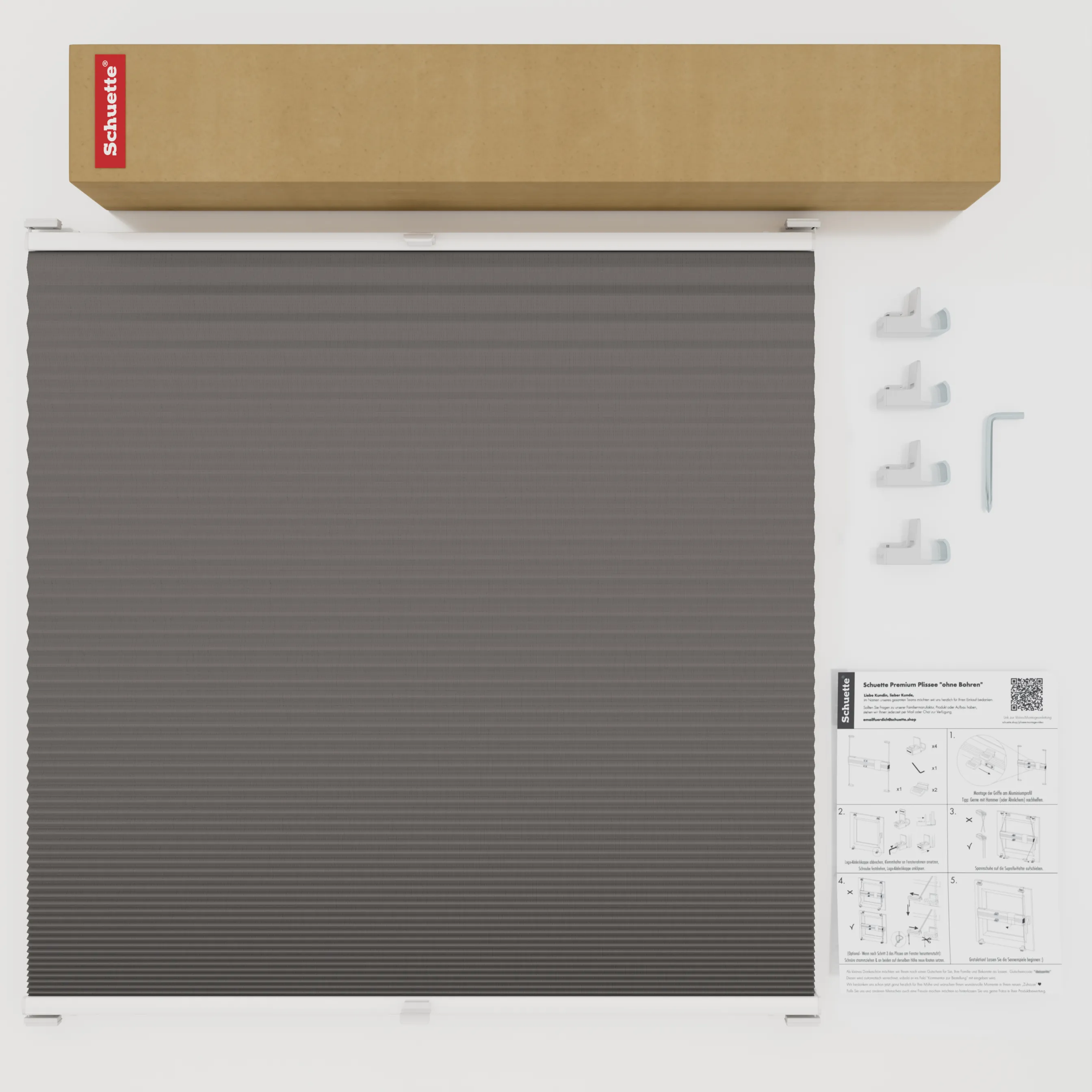 Schuette® Wabenplissee ohne Bohren nach Maß • Suprafix Klemmhalter "X" • Honey Kollektion: Swiss Chocolate (Taupe) • Profilfarbe: Silber