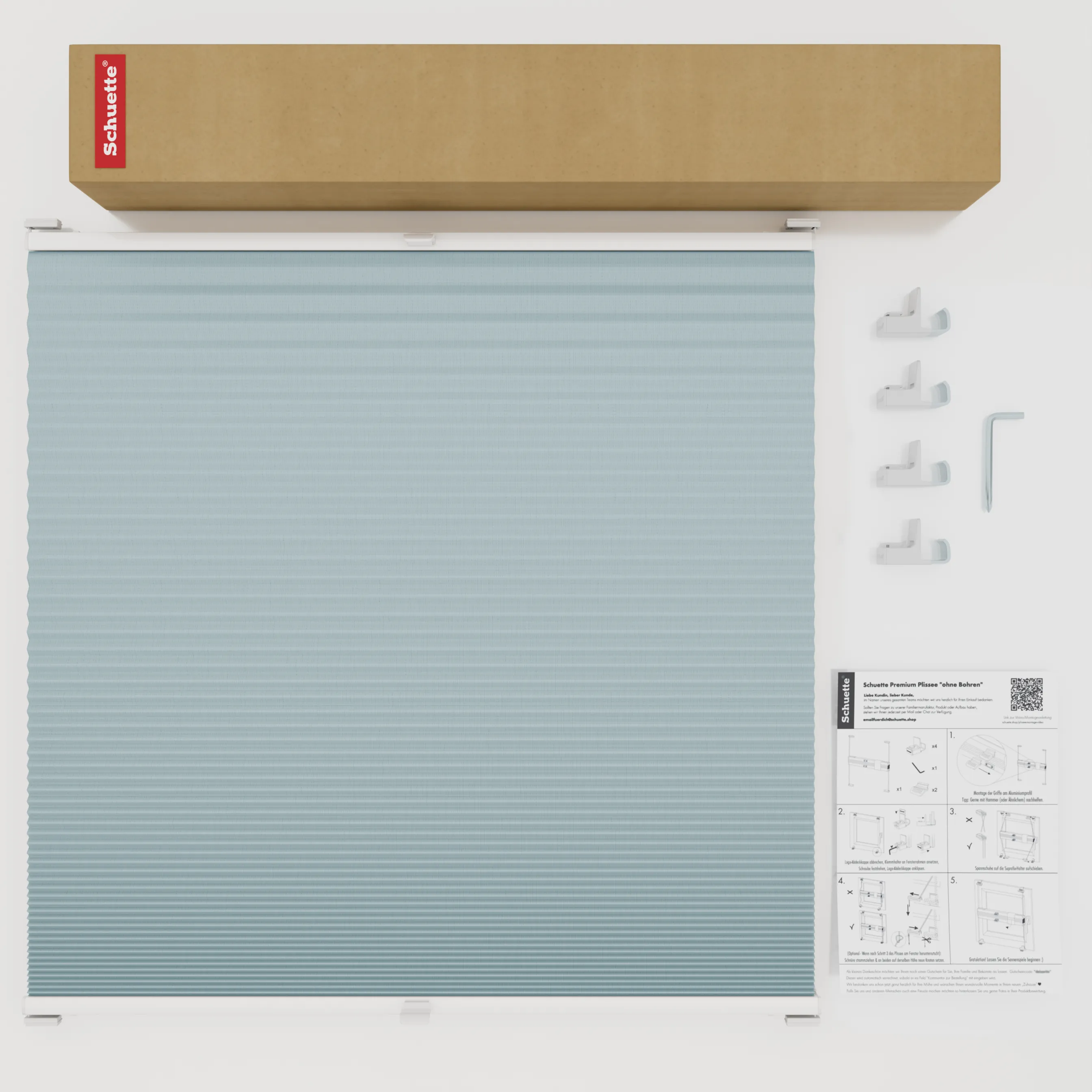 Schuette® Wabenplissee ohne Bohren nach Maß • Suprafix Klemmhalter "X" • Honey Kollektion: Cloud Nine (Pastellblau) • Profilfarbe: Anthrazit