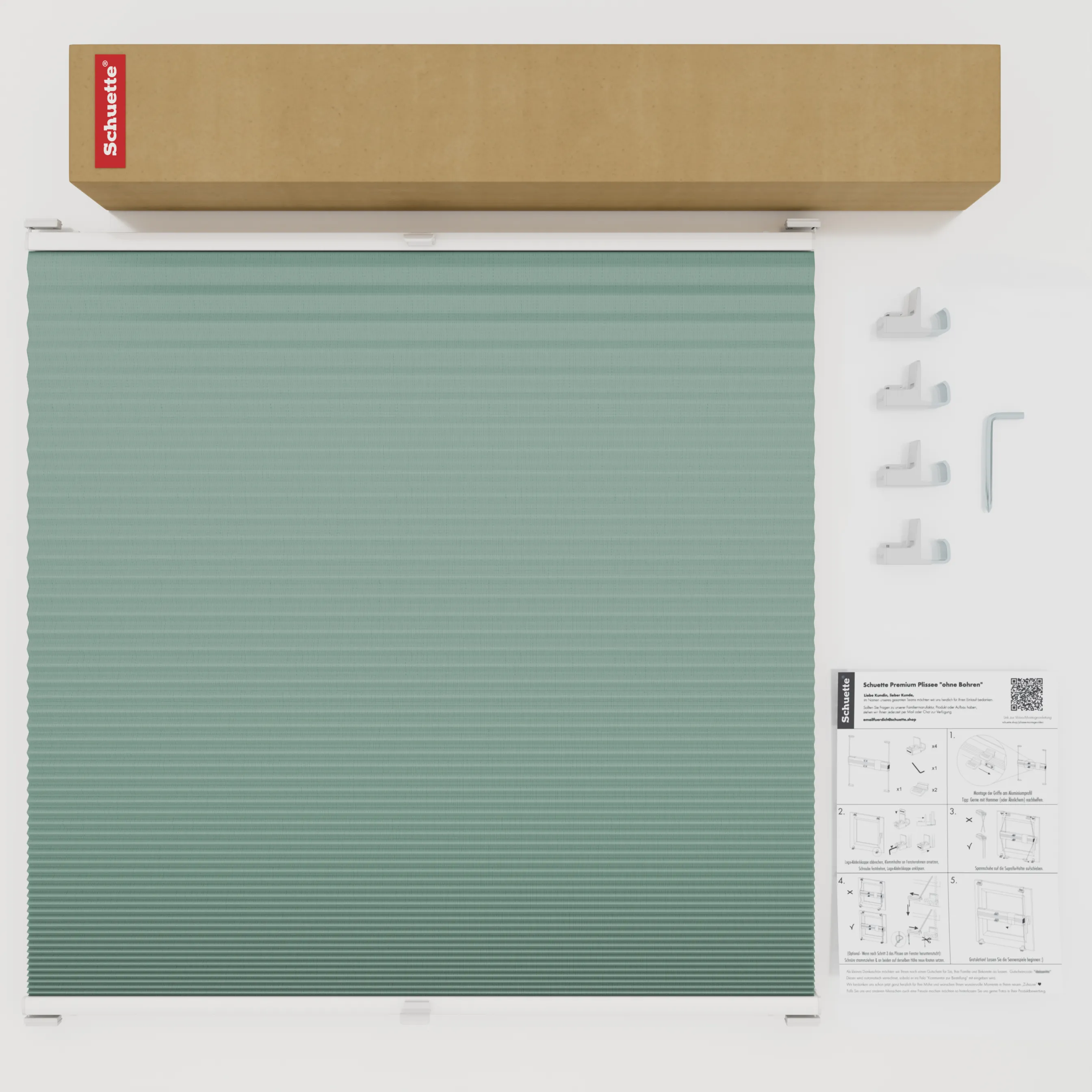 Schuette® Wabenplissee ohne Bohren nach Maß • Suprafix Klemmhalter "X" • Honey Kollektion: Wicked Emerald (Blassgrün) • Profilfarbe: Anthrazit