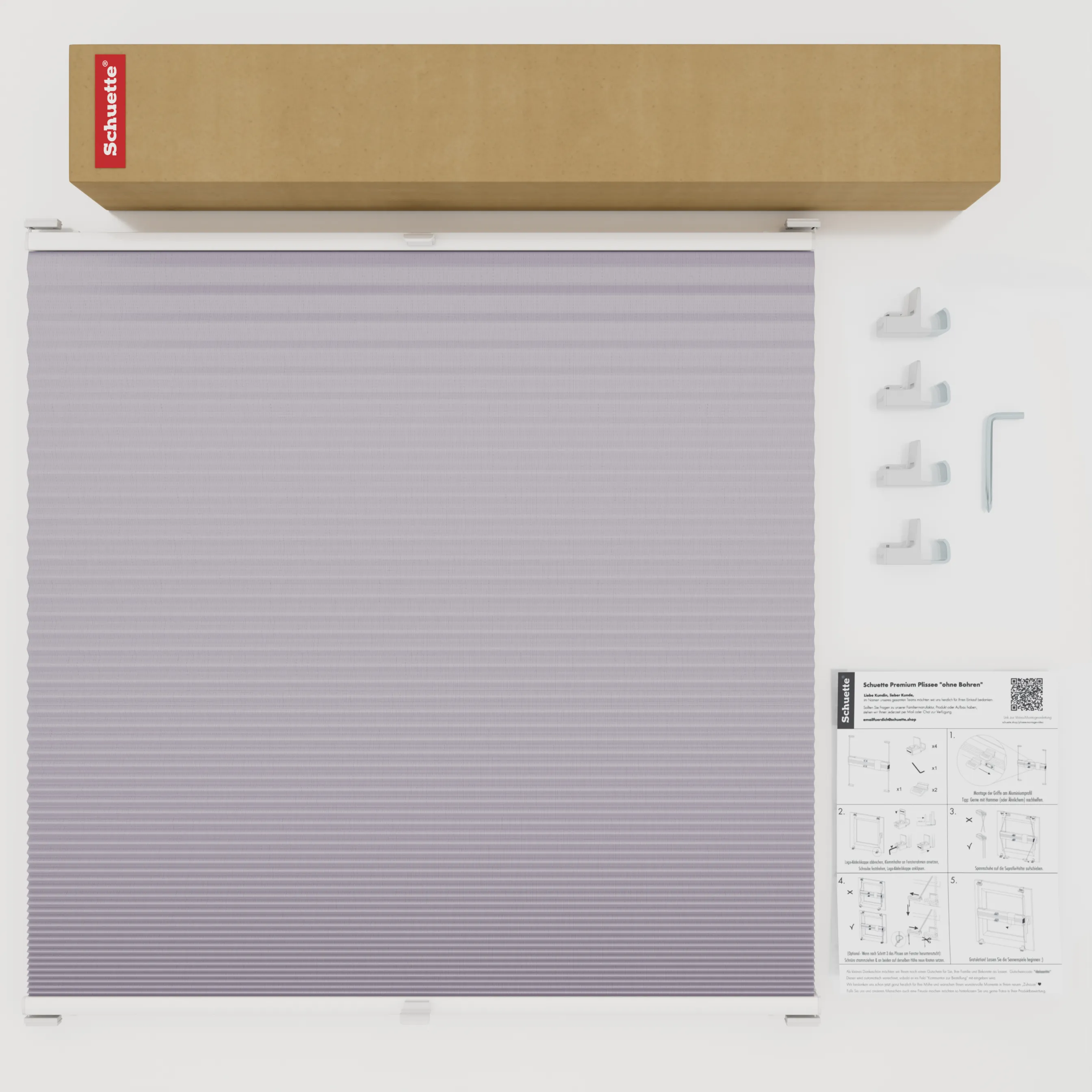 Schuette® Wabenplissee ohne Bohren nach Maß • Suprafix Klemmhalter "X" • Honey Kollektion: Sakura Sky (Pastelllila) • Profilfarbe: Braun