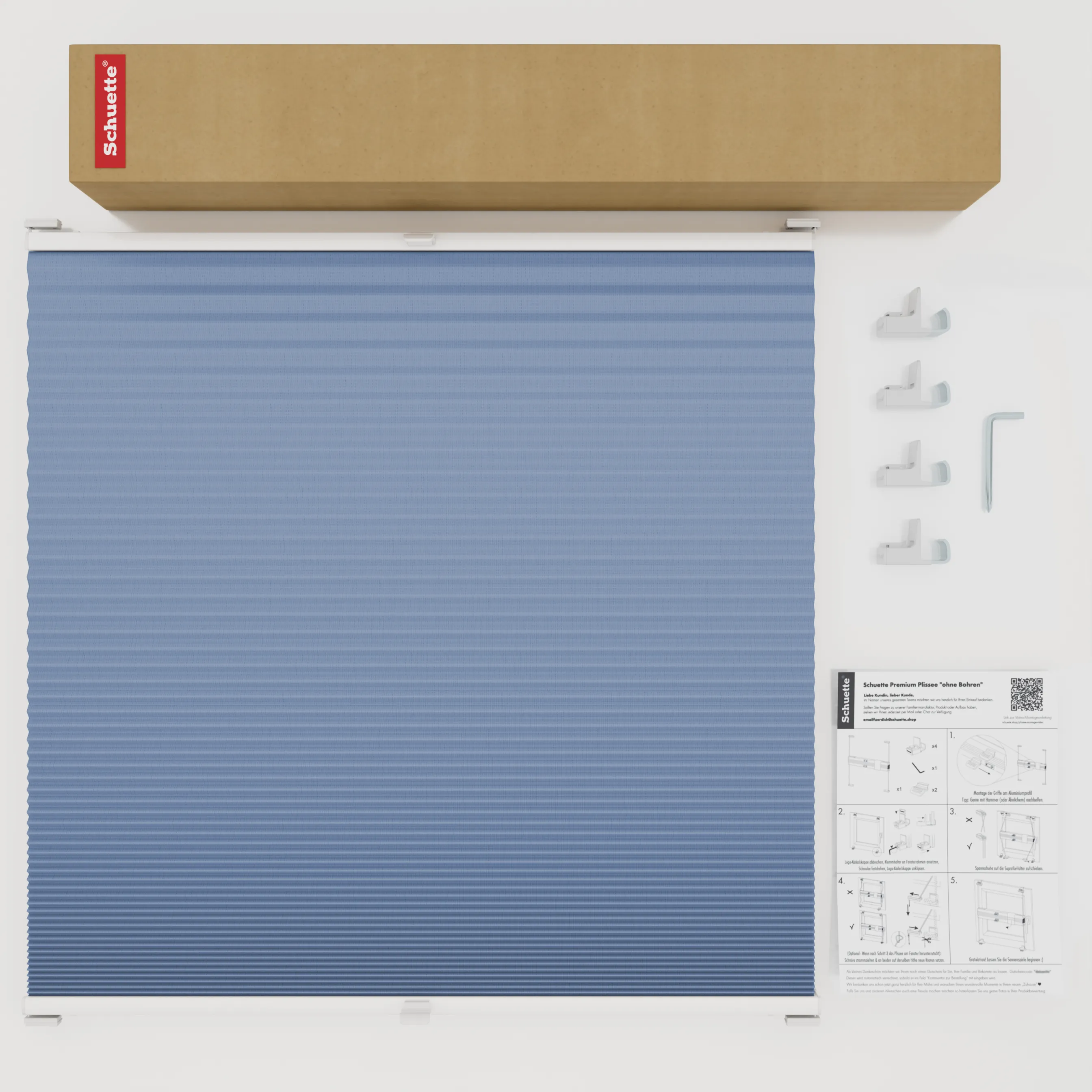 Schuette® Wabenplissee ohne Bohren nach Maß • Suprafix Klemmhalter "X" • Honey Kollektion: Ocean Drive (Hellblau) • Profilfarbe: Eiche