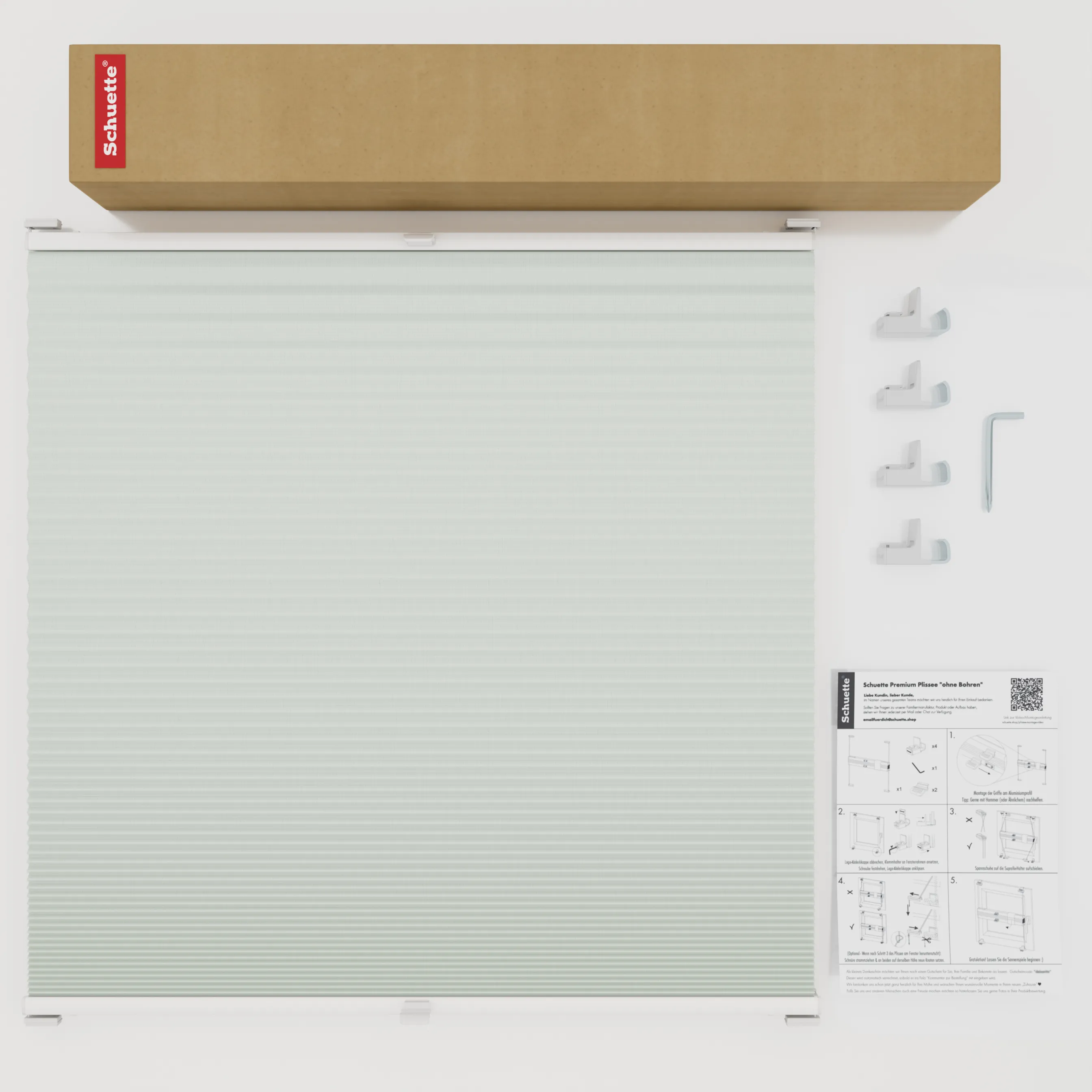 Schuette® Wabenplissee ohne Bohren nach Maß • Suprafix Klemmhalter "X" • Honey Kollektion: Tinkerbell Twinkle (Pastellgrün) • Profilfarbe: Eiche