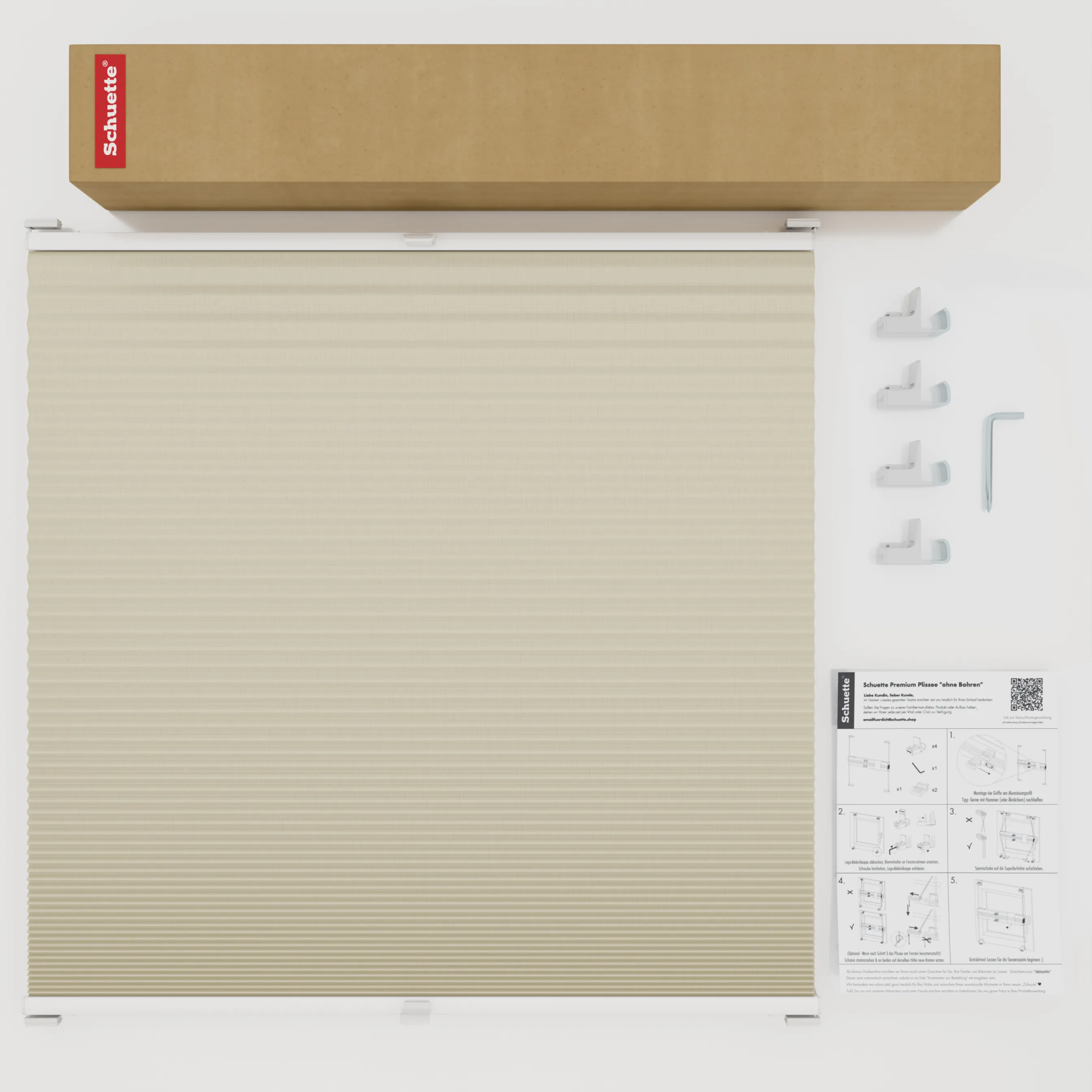 Schuette® Wabenplissee ohne Bohren nach Maß • Suprafix Klemmhalter "X" • Honey Kollektion: Belgian Waffle (Creme) • Profilfarbe: Silber