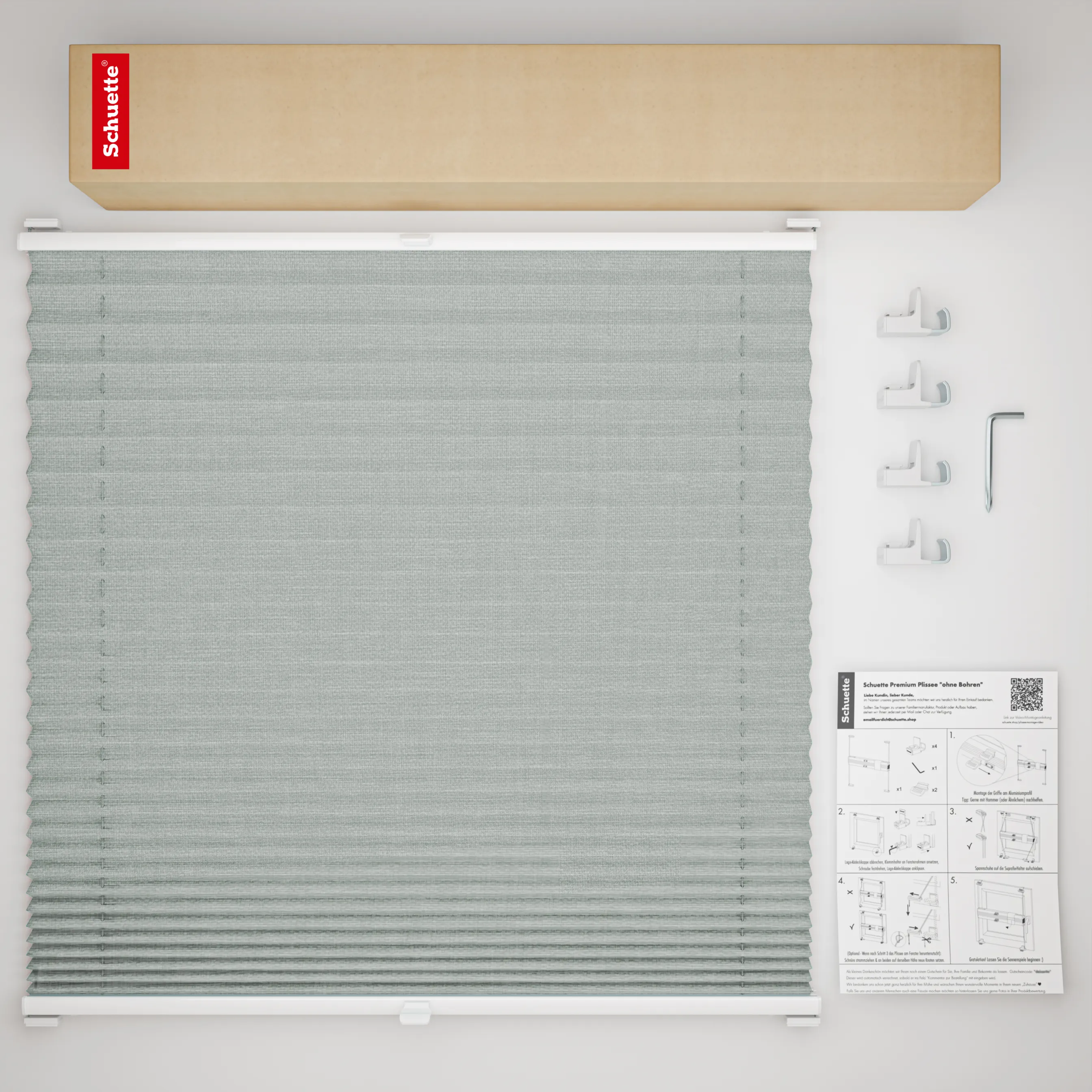 Schuette® Plissee ohne Bohren nach Maß • Suprafix Klemmhalter "X" • Melange Kollektion: On The Road (Grau) • Profilfarbe: Anthrazit