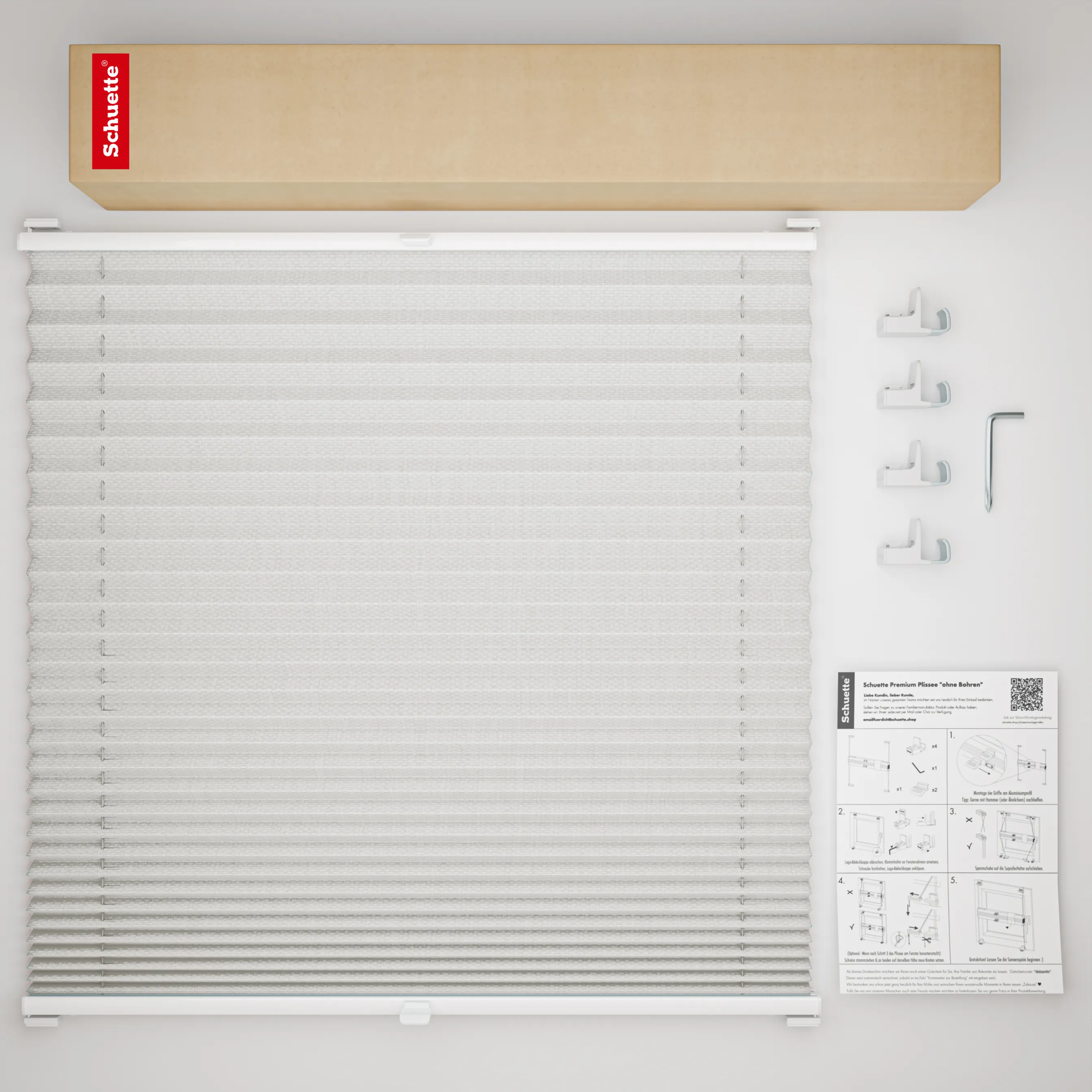 Schuette® Plissee ohne Bohren nach Maß • Suprafix Klemmhalter "X" • Thermo Kollektion: Spring Cloud (Grau) • Profilfarbe: Anthrazit