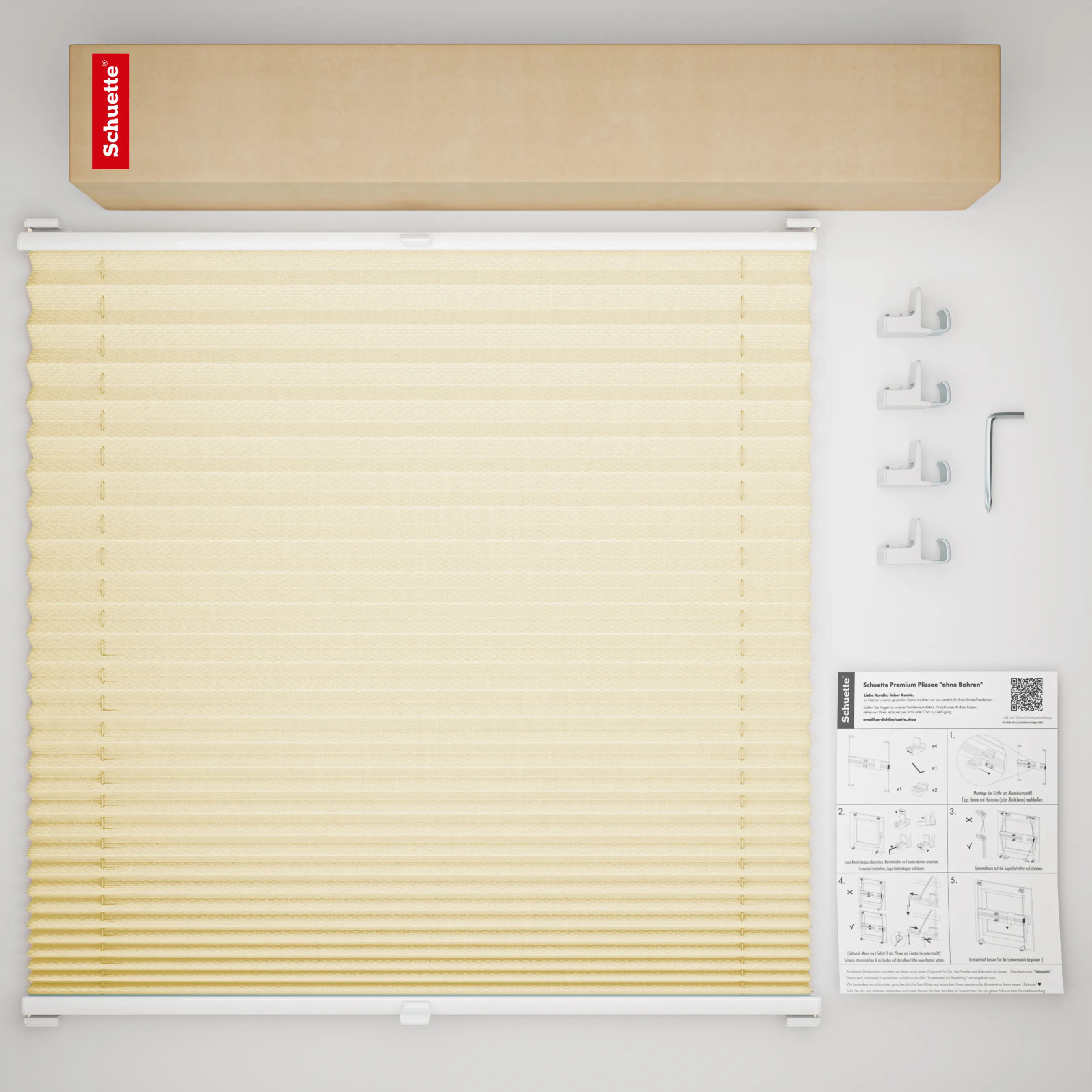 Schuette® Plissee ohne Bohren nach Maß • Suprafix Klemmhalter "X" • Thermo Kollektion: Milk Tea (Beige) • Profilfarbe: Weiß