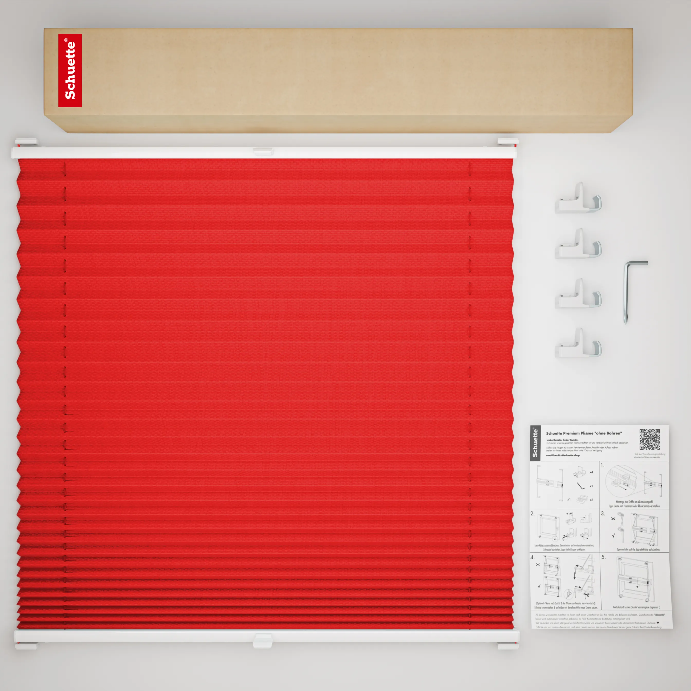Schuette® Plissee ohne Bohren nach Maß • Suprafix Klemmhalter "X" • Thermo Kollektion: Cherry Charm (Rot) • Profilfarbe: Weiß