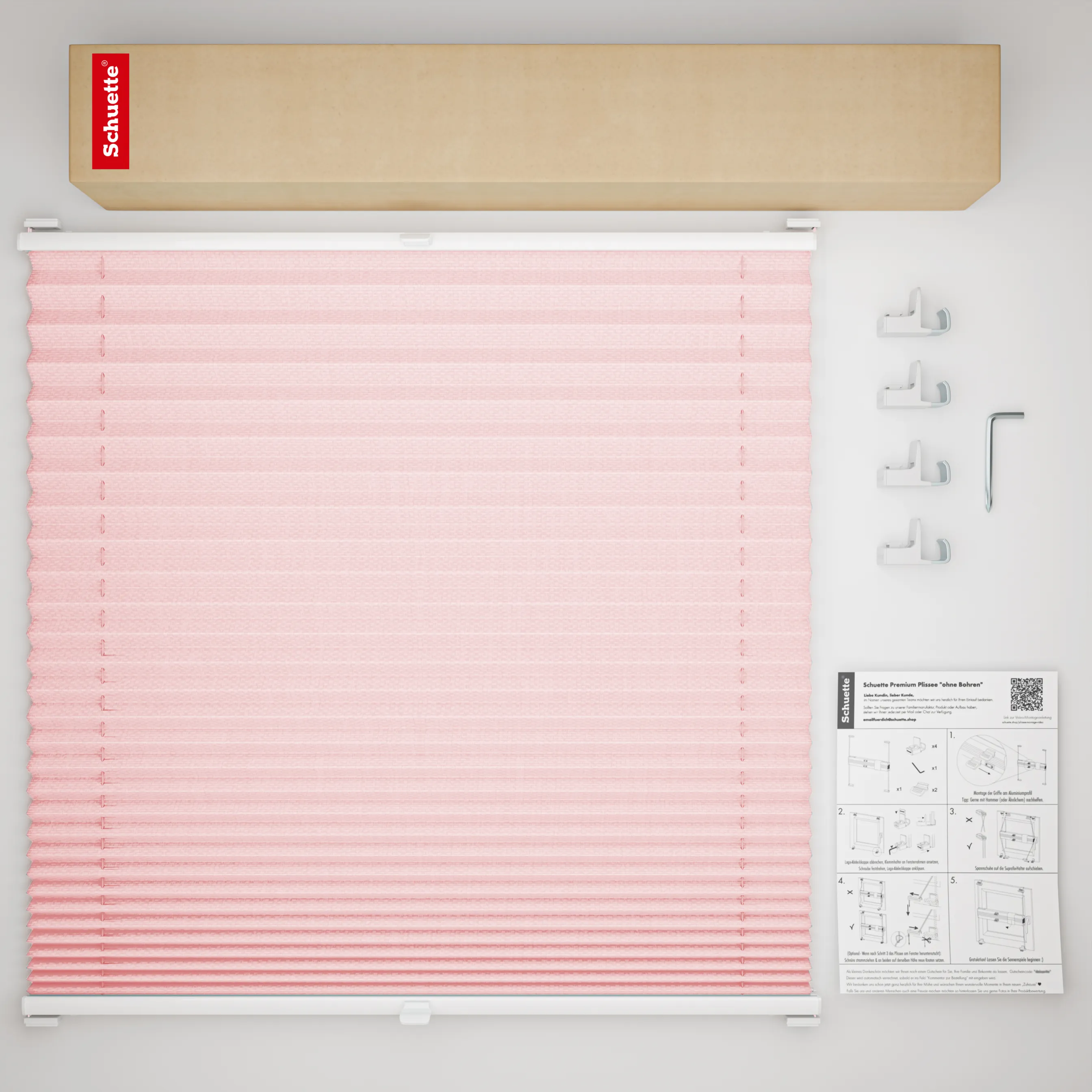 Schuette® Plissee ohne Bohren nach Maß • Suprafix Klemmhalter "X" • Thermo Kollektion: Rosewater (Rosa) • Profilfarbe: Weiß