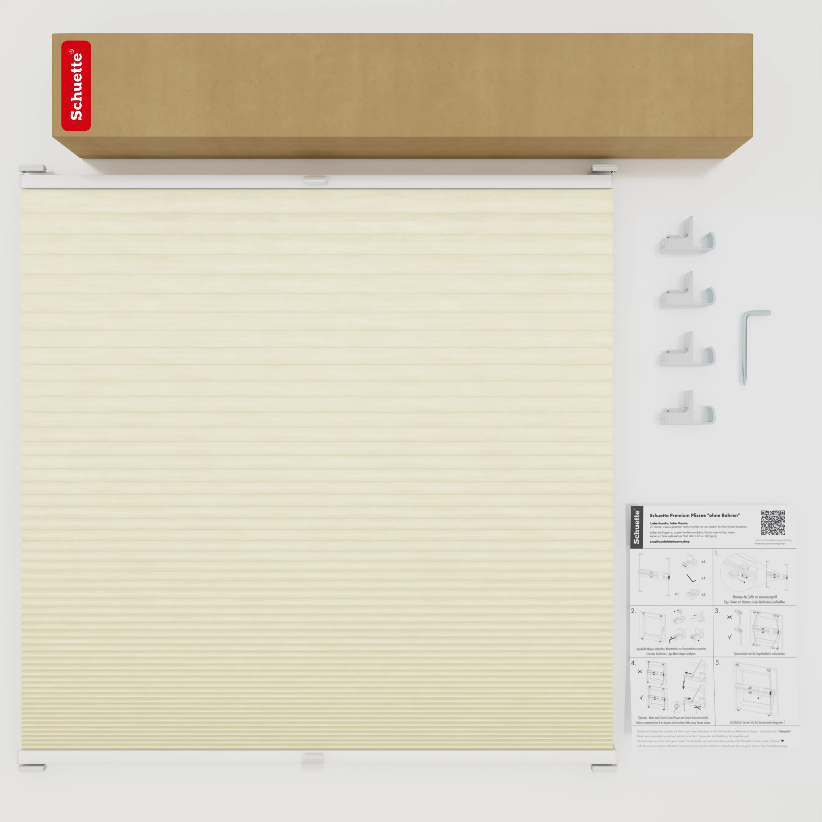 Schuette® Wabenplissee ohne Bohren nach Maß • Suprafix Klemmhalter "X" • Thermo x Honey Kollektion: Butterlight (Beige) • Profilfarbe: Walnuss