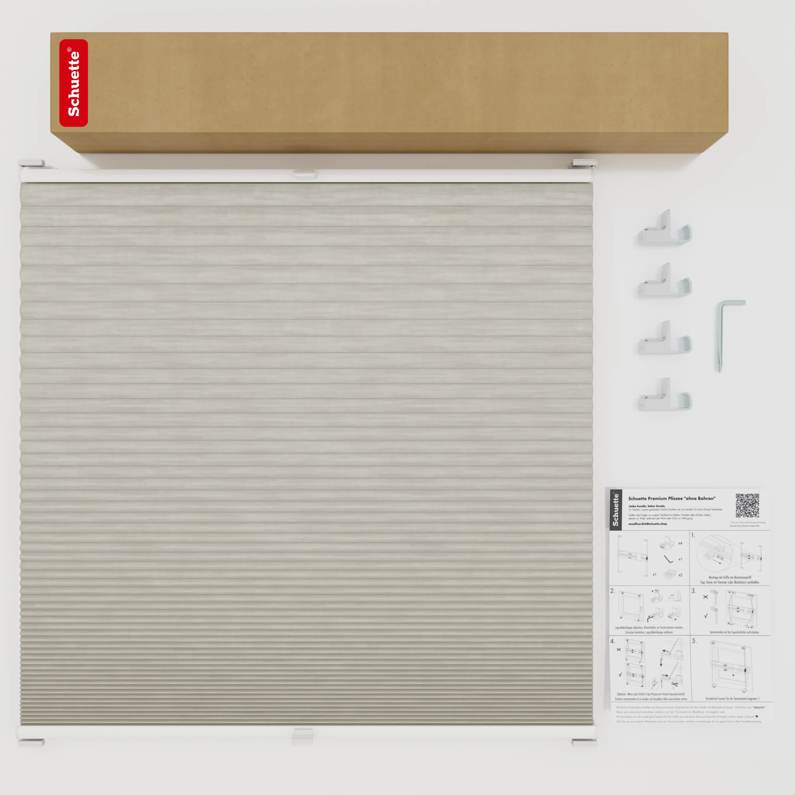 Schuette® Wabenplissee ohne Bohren nach Maß • Suprafix Klemmhalter "X" • Thermo x Honey Kollektion: Chia Later! (Grau) • Profilfarbe: Walnuss