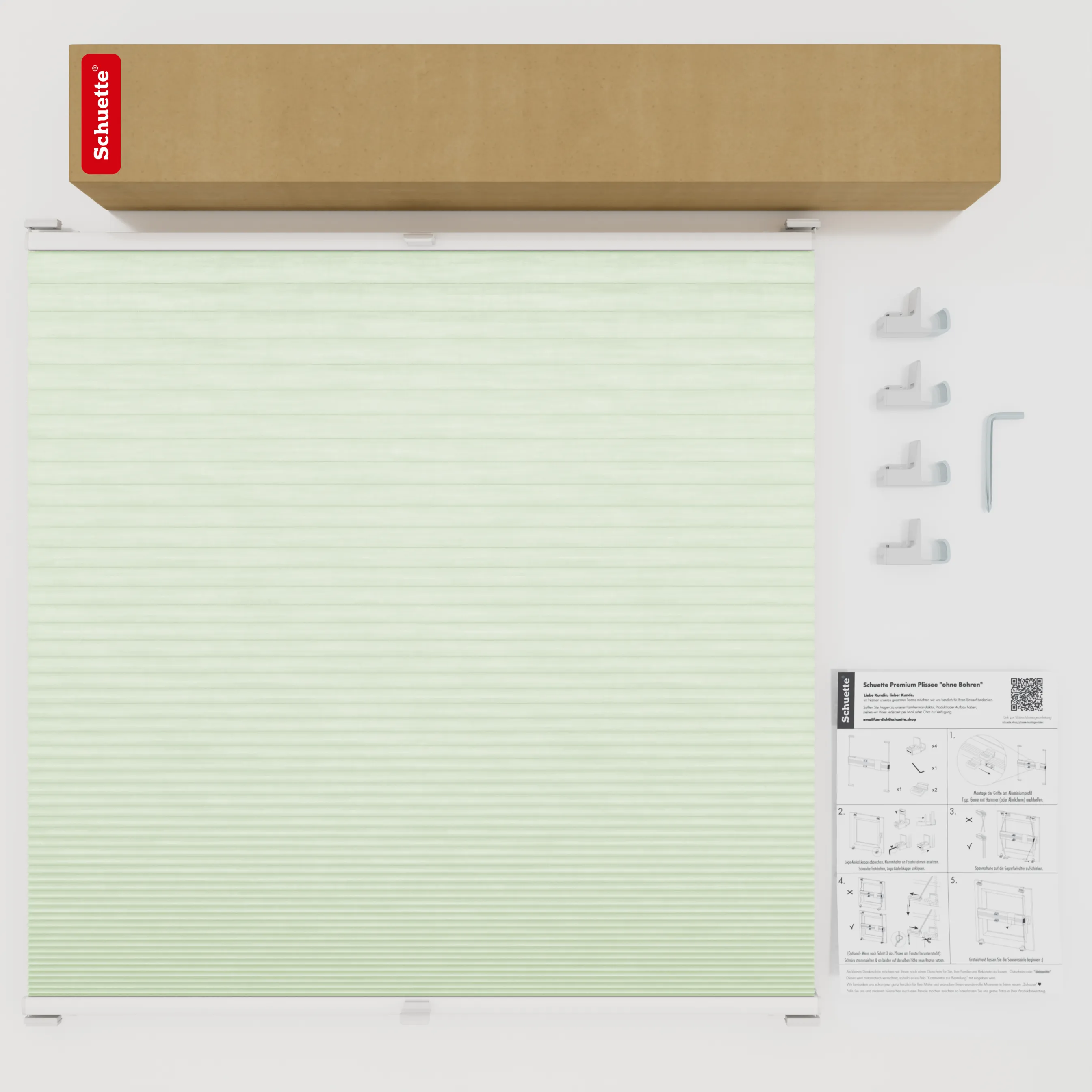 Schuette® Wabenplissee ohne Bohren nach Maß • Suprafix Klemmhalter "X" • Thermo x Honey Kollektion: Let’s Matcha! (Pastellgrün) • Profilfarbe: Weiß