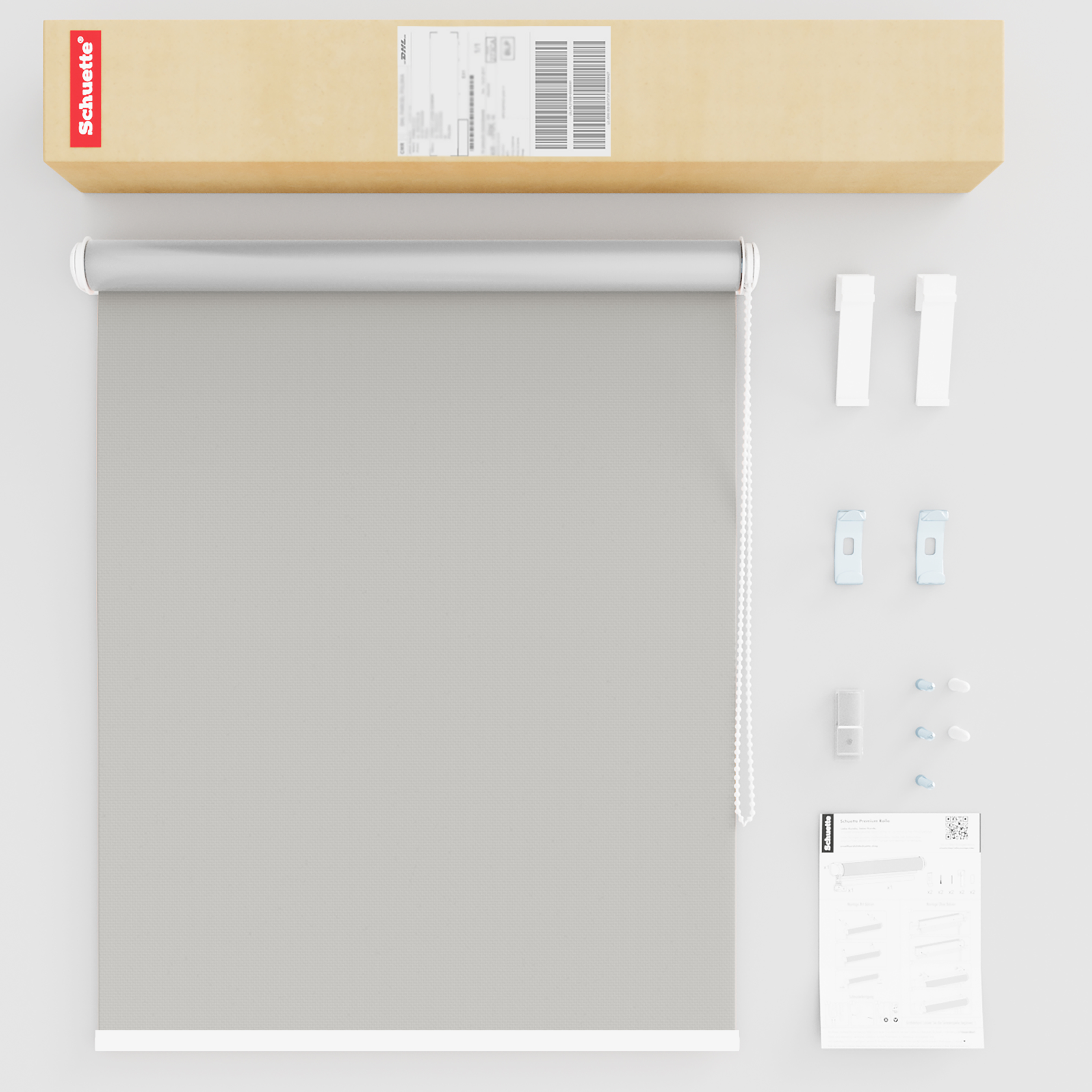 Schuette® Verdunkelungsrollo ohne Bohren & mit Bohren 2in1 nach Maß ● Kollektion Thermo Blackout: Foggy Morning (Grau) ● Profilfarbe: Weiß