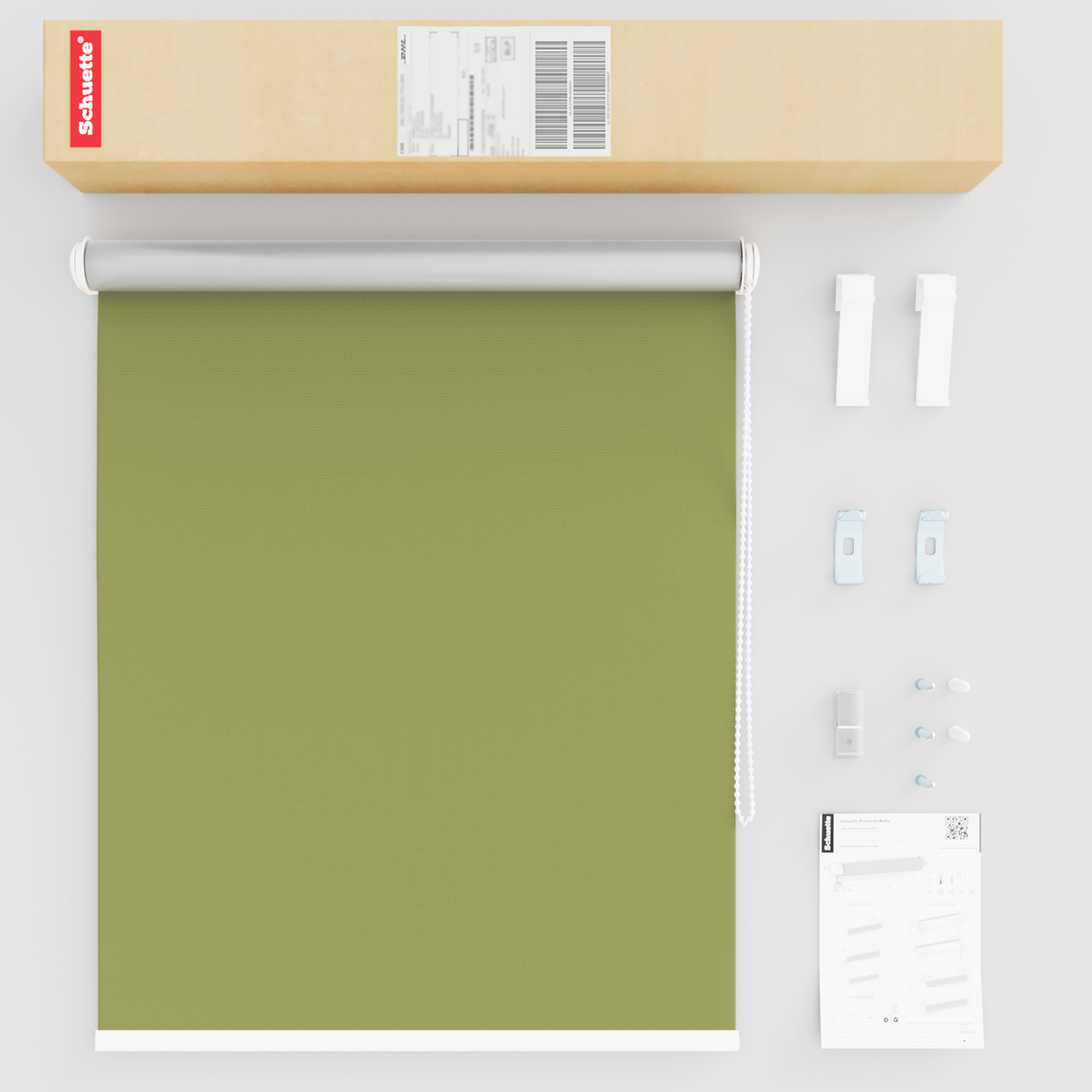 Schuette® Verdunkelungsrollo ohne Bohren & mit Bohren 2in1 nach Maß ● Kollektion Thermo Blackout: European Olive (Grün) ● Profilfarbe: Schwarz