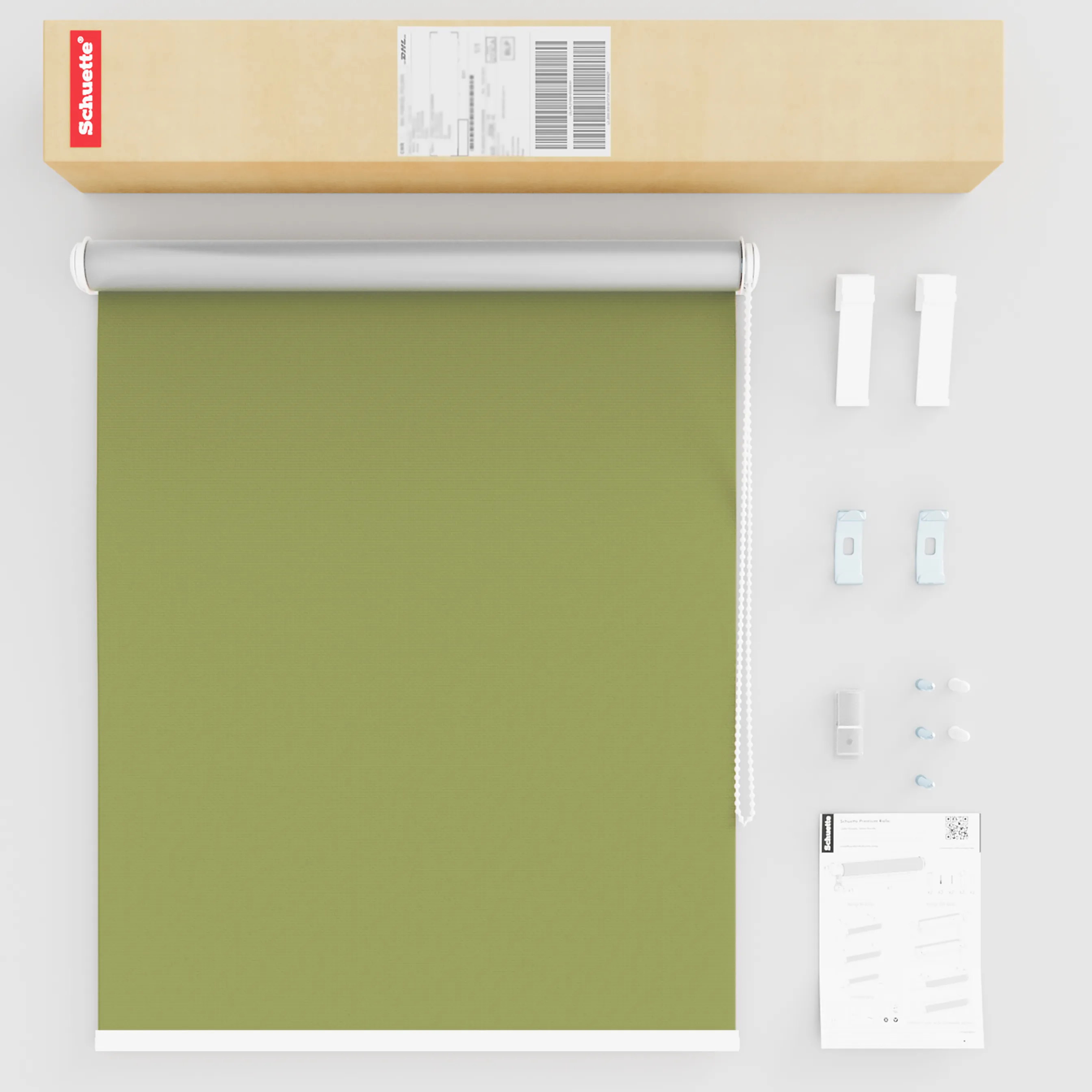 Schuette® Verdunkelungsrollo ohne Bohren & mit Bohren 2in1 nach Maß ● Kollektion Thermo Blackout: European Olive (Grün) ● Profilfarbe: Grau