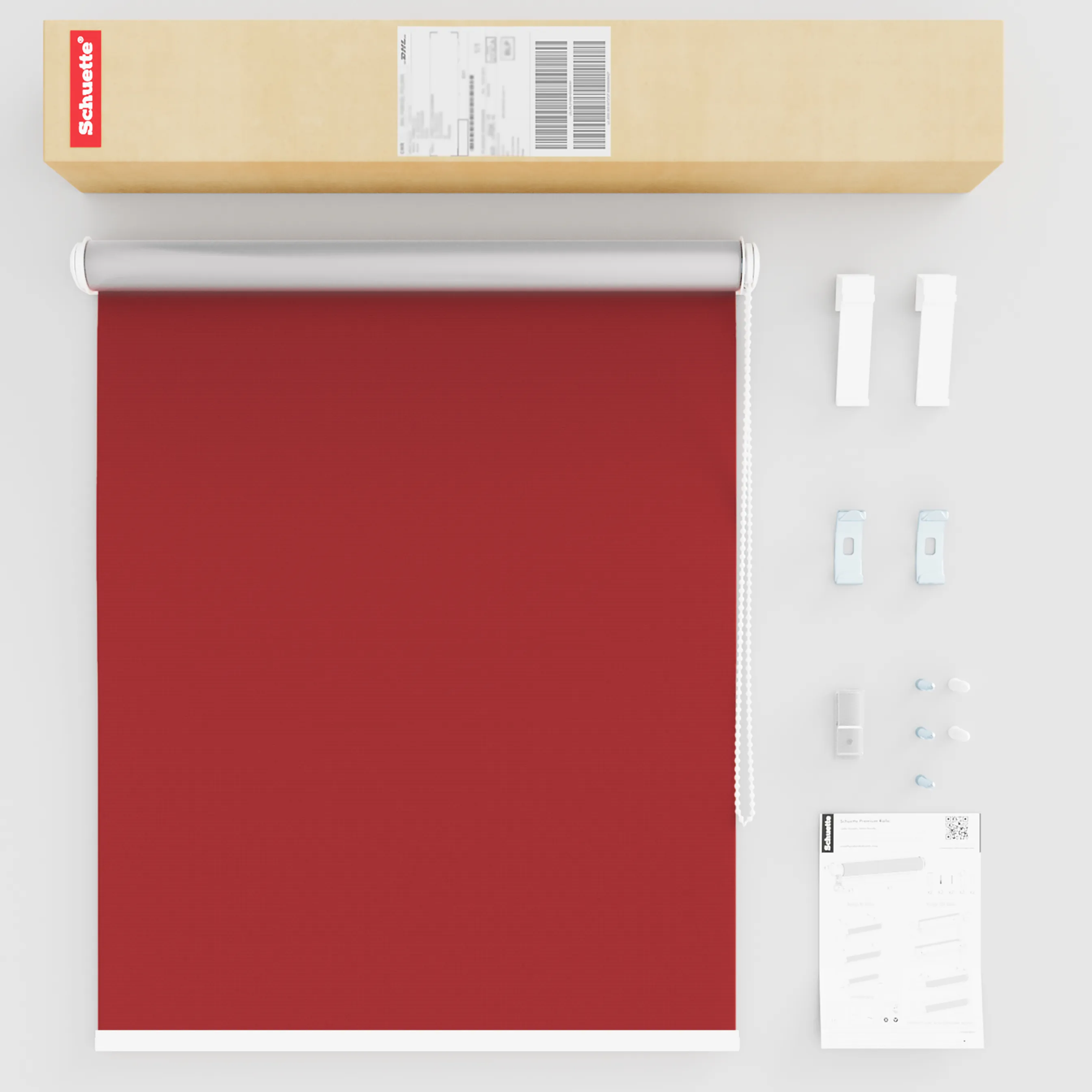 Schuette® Verdunkelungsrollo ohne Bohren & mit Bohren 2in1 nach Maß ● Kollektion Thermo Blackout: Candy Cherry (Rot) ● Profilfarbe: Braun