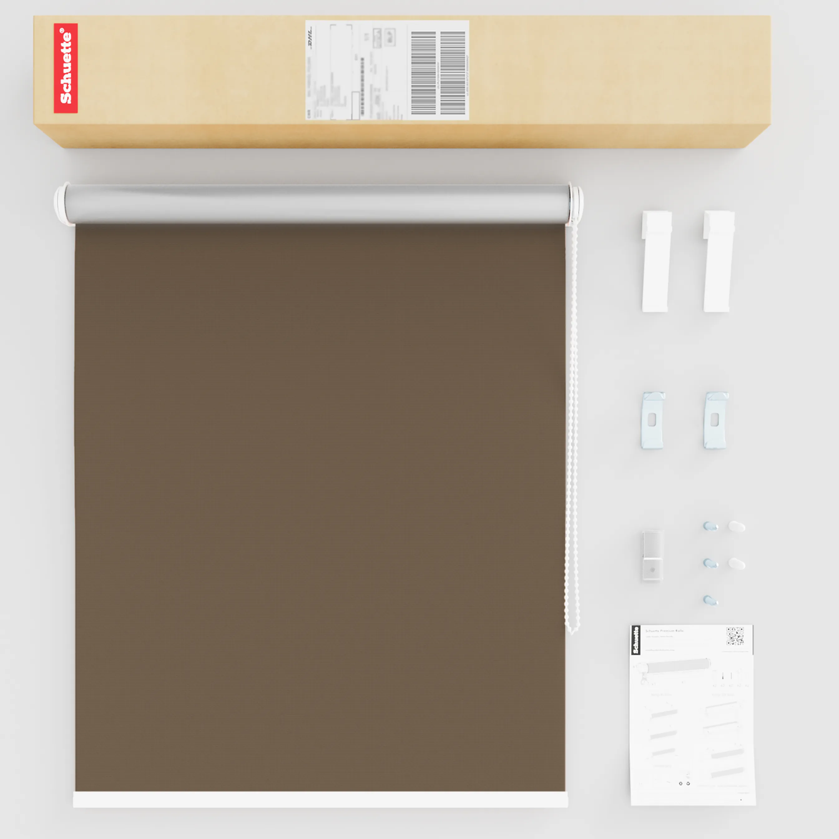 Schuette® Verdunkelungsrollo ohne Bohren & mit Bohren 2in1 nach Maß ● Kollektion Thermo Blackout: Dark Walnut (Braun) ● Profilfarbe: Schwarz