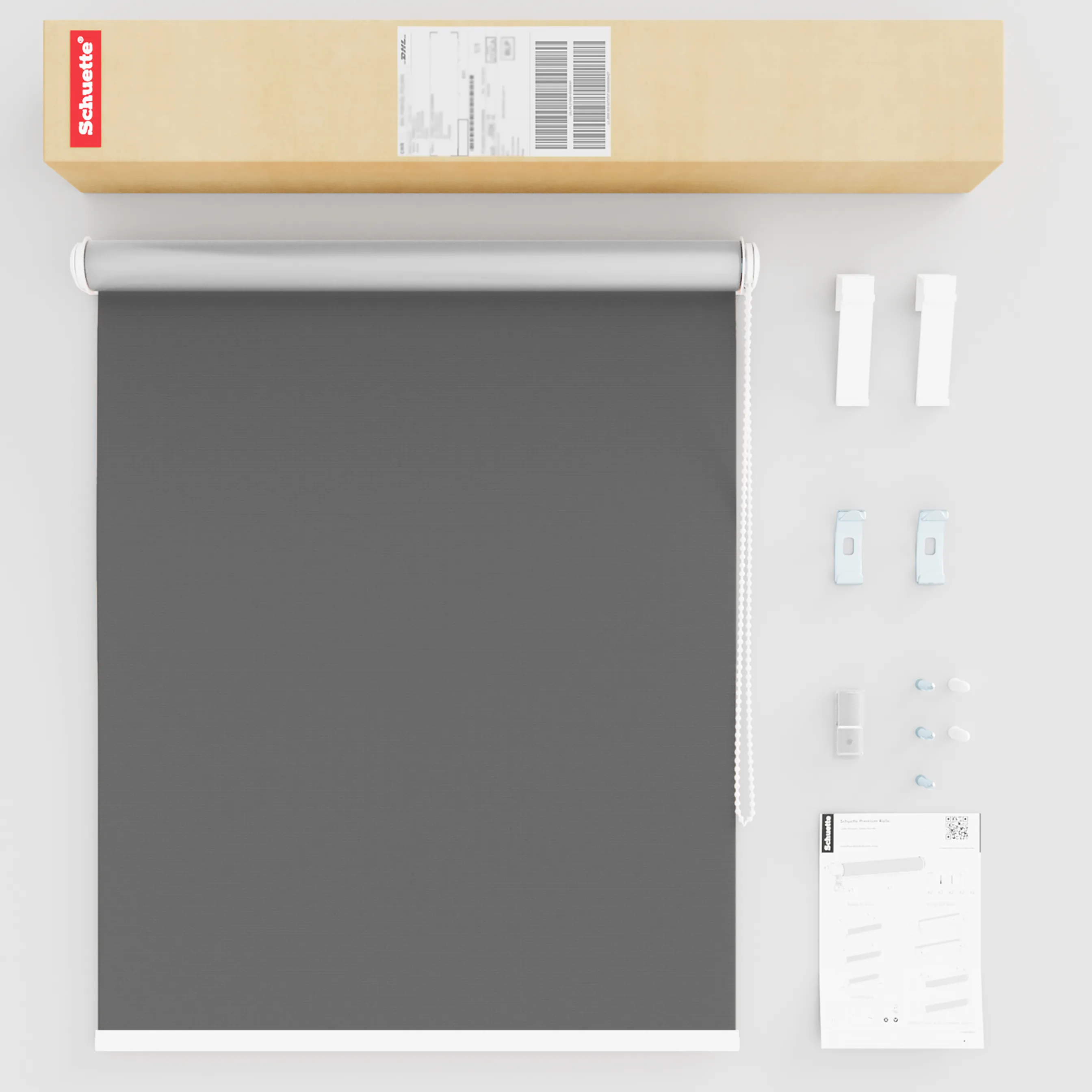 Schuette® Verdunkelungsrollo ohne Bohren & mit Bohren 2in1 nach Maß ● Kollektion Thermo Blackout: Shadow Grey (Grau) ● Profilfarbe: Weiß