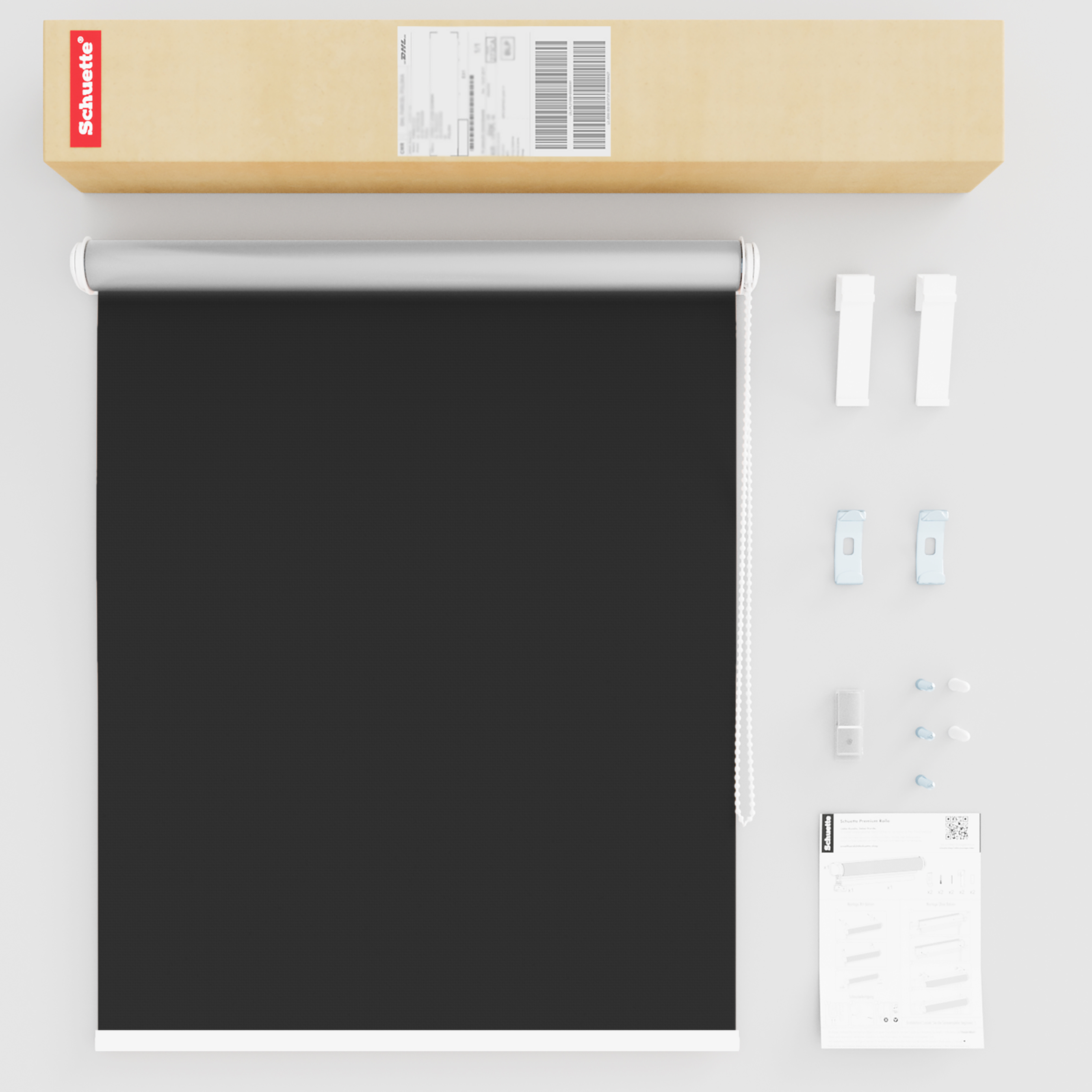 Schuette® Verdunkelungsrollo ohne Bohren & mit Bohren 2in1 nach Maß ● Kollektion Thermo Blackout: Onyx Stone (Schwarz) ● Profilfarbe: Braun