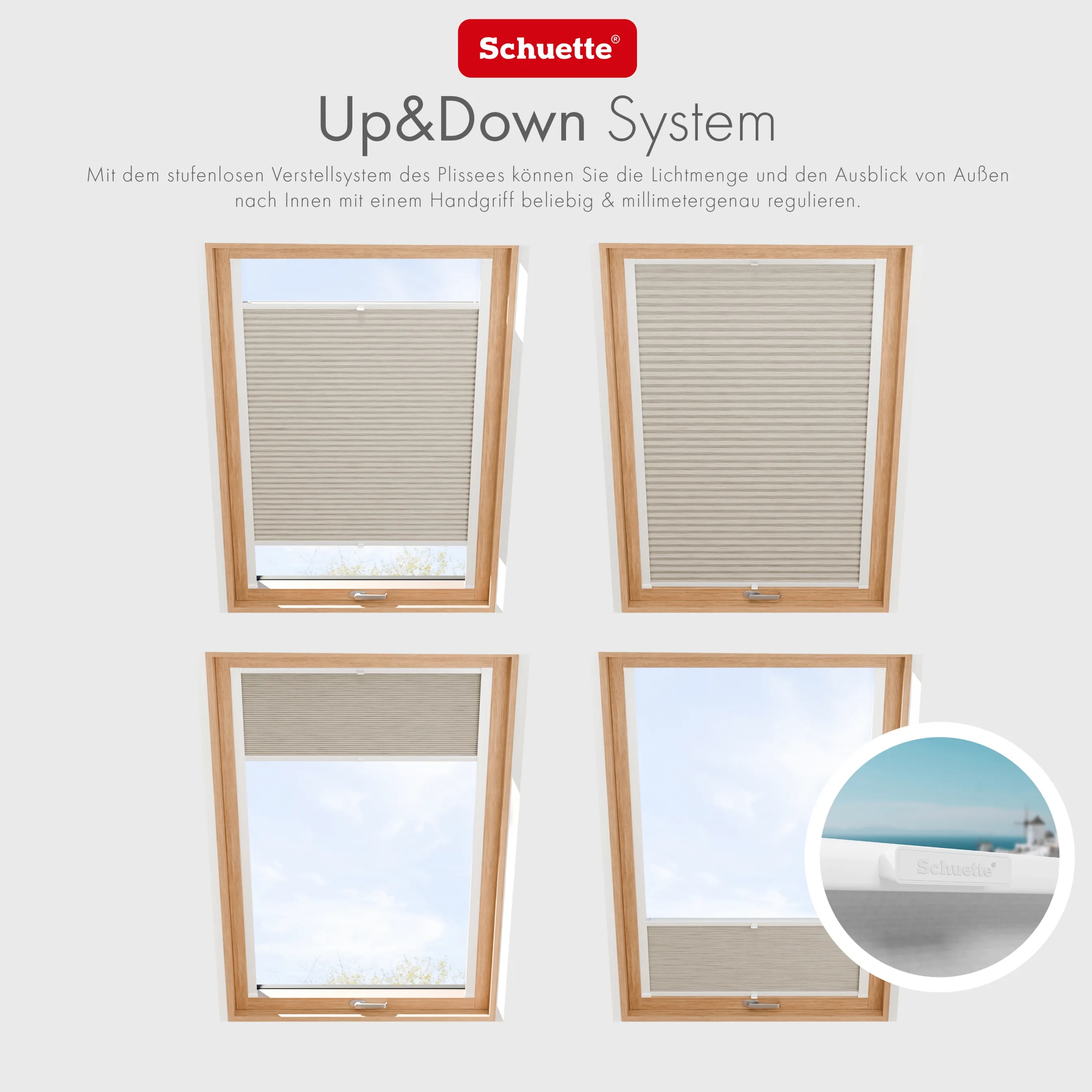 Schuette® Dachfenster Plissee nach Maß • Dolomite Kollektion: Light Coffee (Beige) • Profilfarbe: Braun