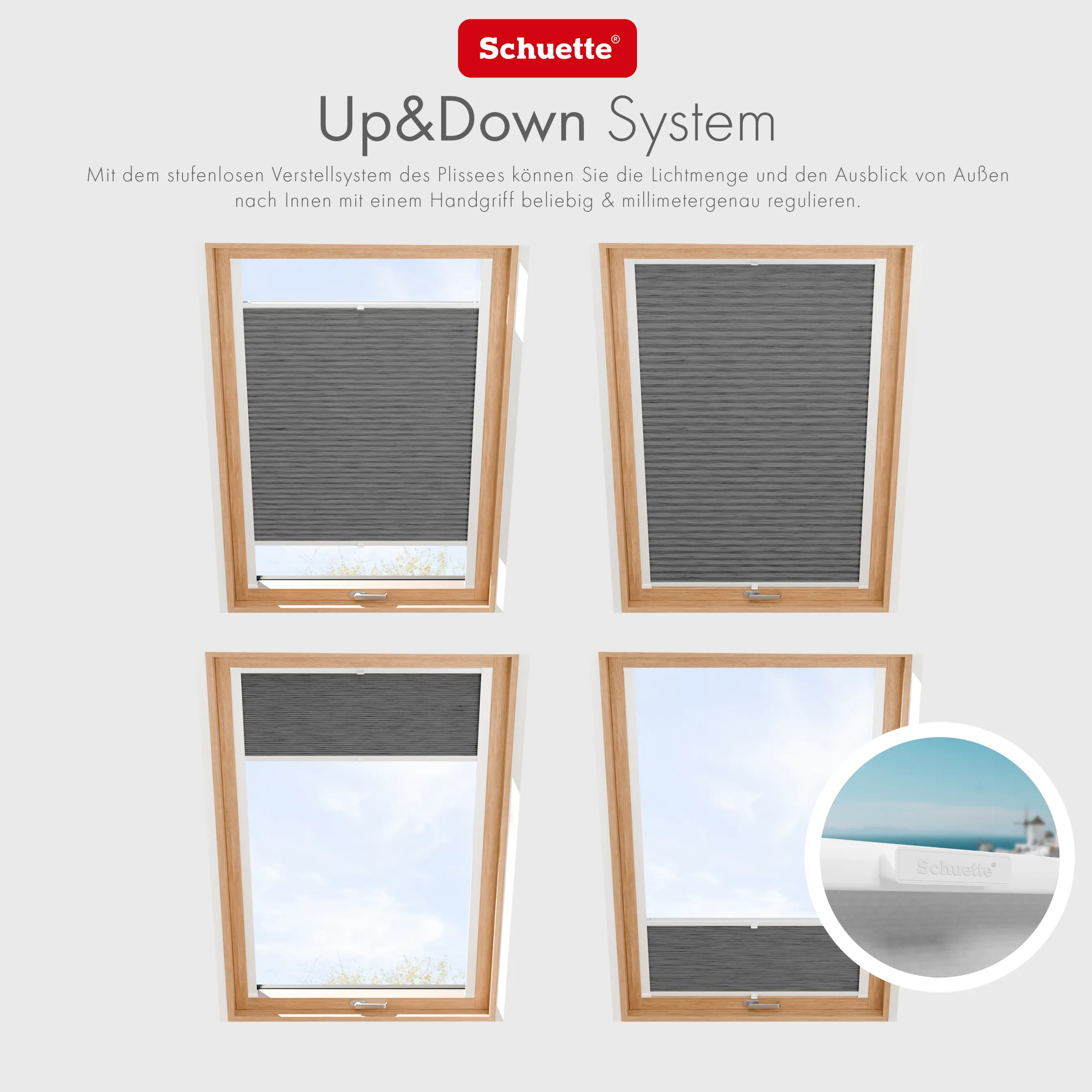 Schuette® Dachfenster Plissee nach Maß • Dolomite Kollektion: Dark Vintage (Grau) • Profilfarbe: Walnuss