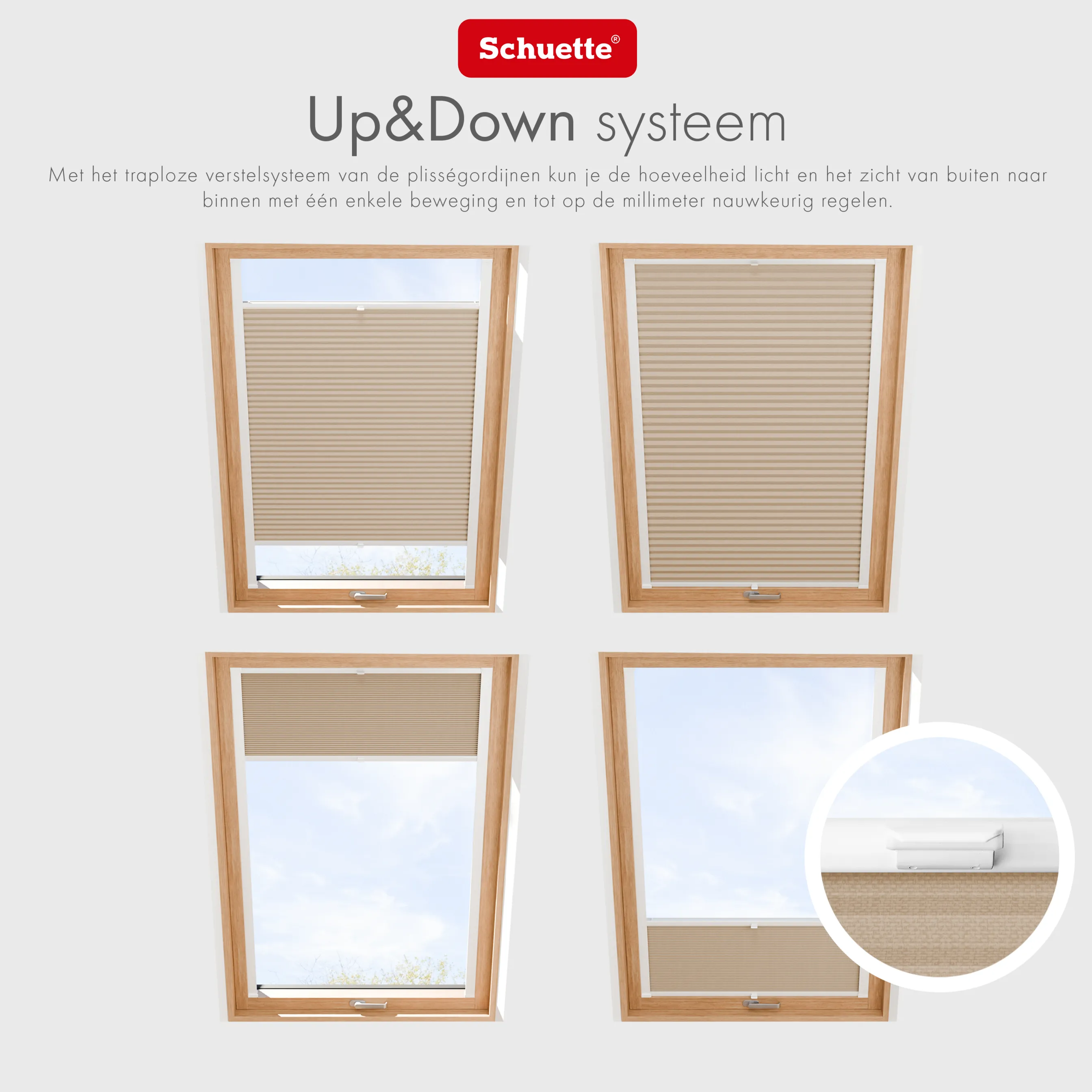 Schuette® Dachfenster Wabenplissee nach Maß • Honey Kollektion: Honeywood (Sand) • Profilfarbe: Walnuss