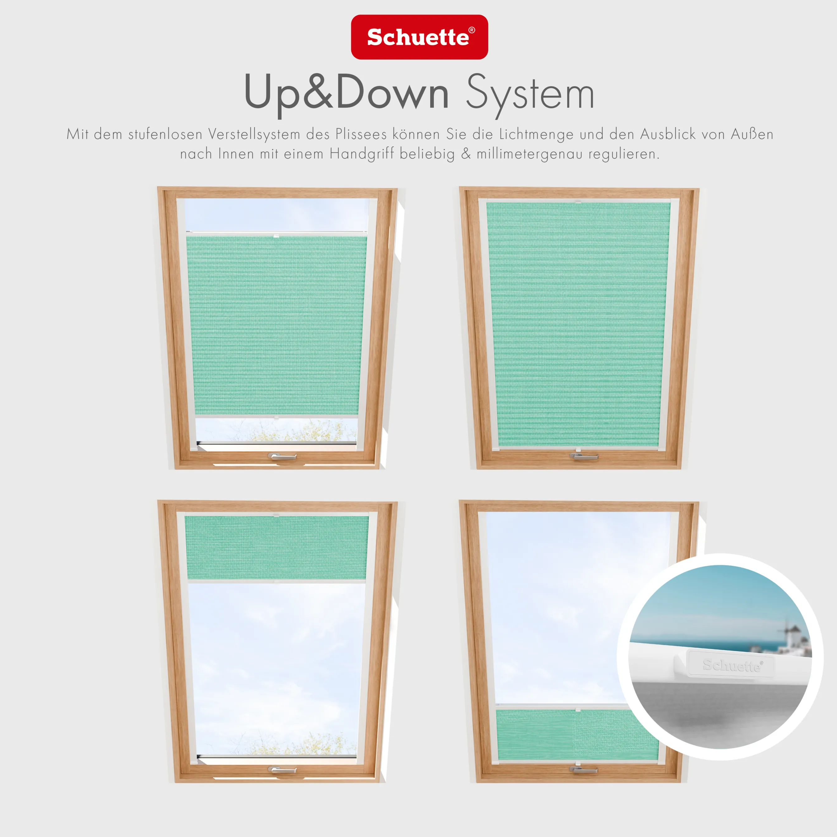 Schuette® Dachfenster Plissee nach Maß • Melange Kollektion: Mint Ice Cream (Grün) • Profilfarbe: Silber