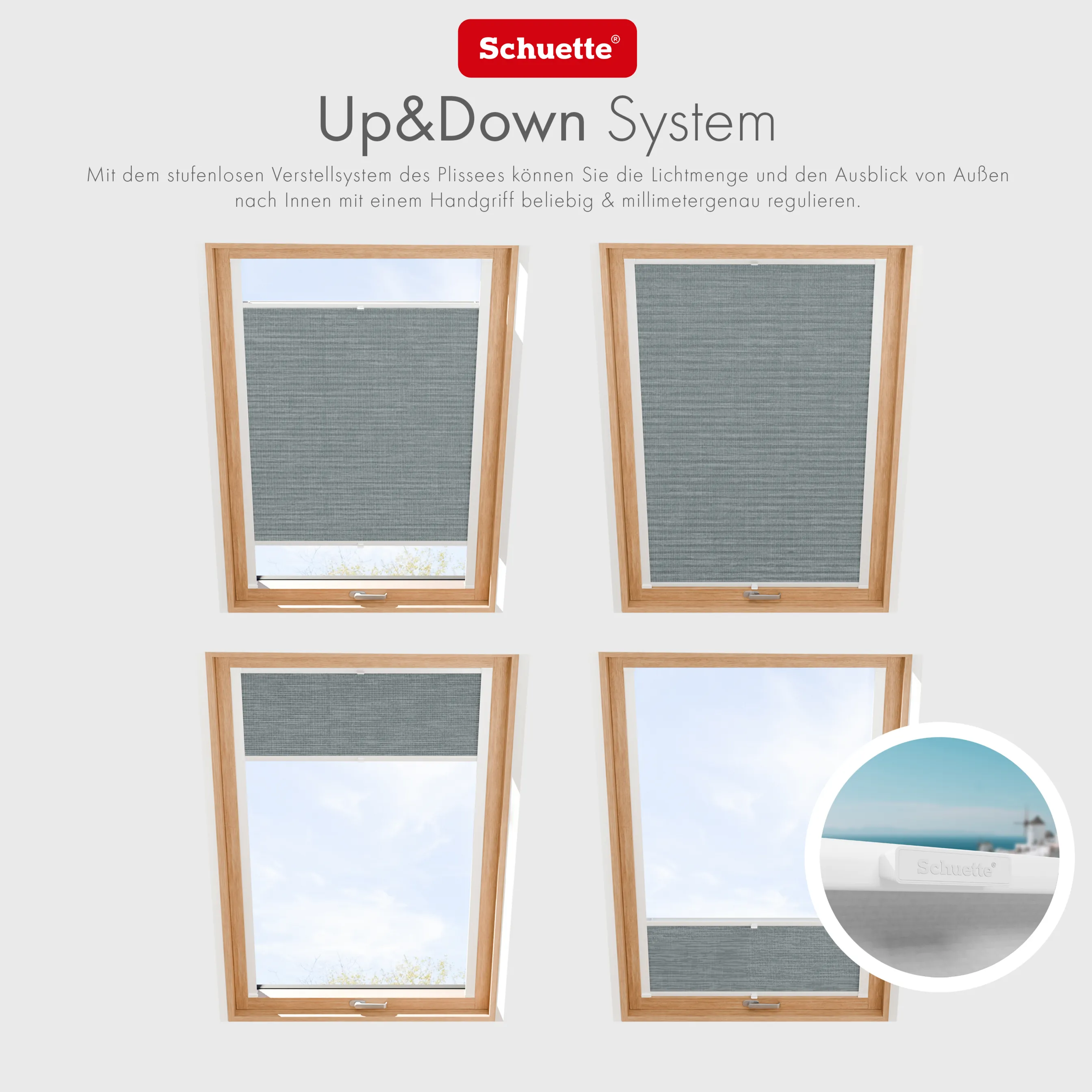 Schuette® Dachfenster Plissee nach Maß • Melange Kollektion: Rocky Mountain (Grau) • Profilfarbe: Braun