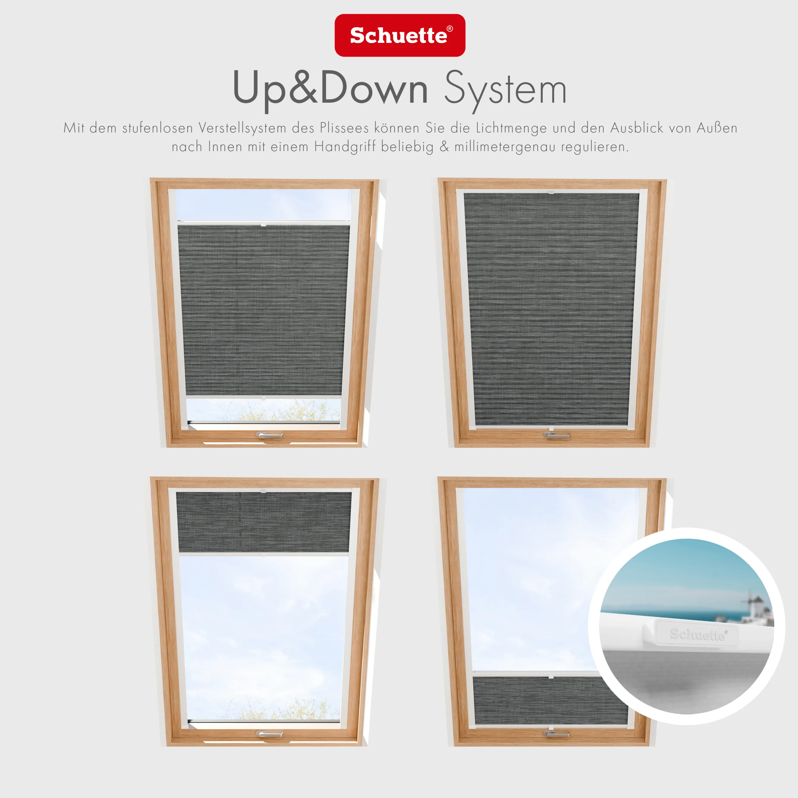 Schuette® Dachfenster Plissee nach Maß • Melange Kollektion: Black Pearl (Schwarz) • Profilfarbe: Eiche