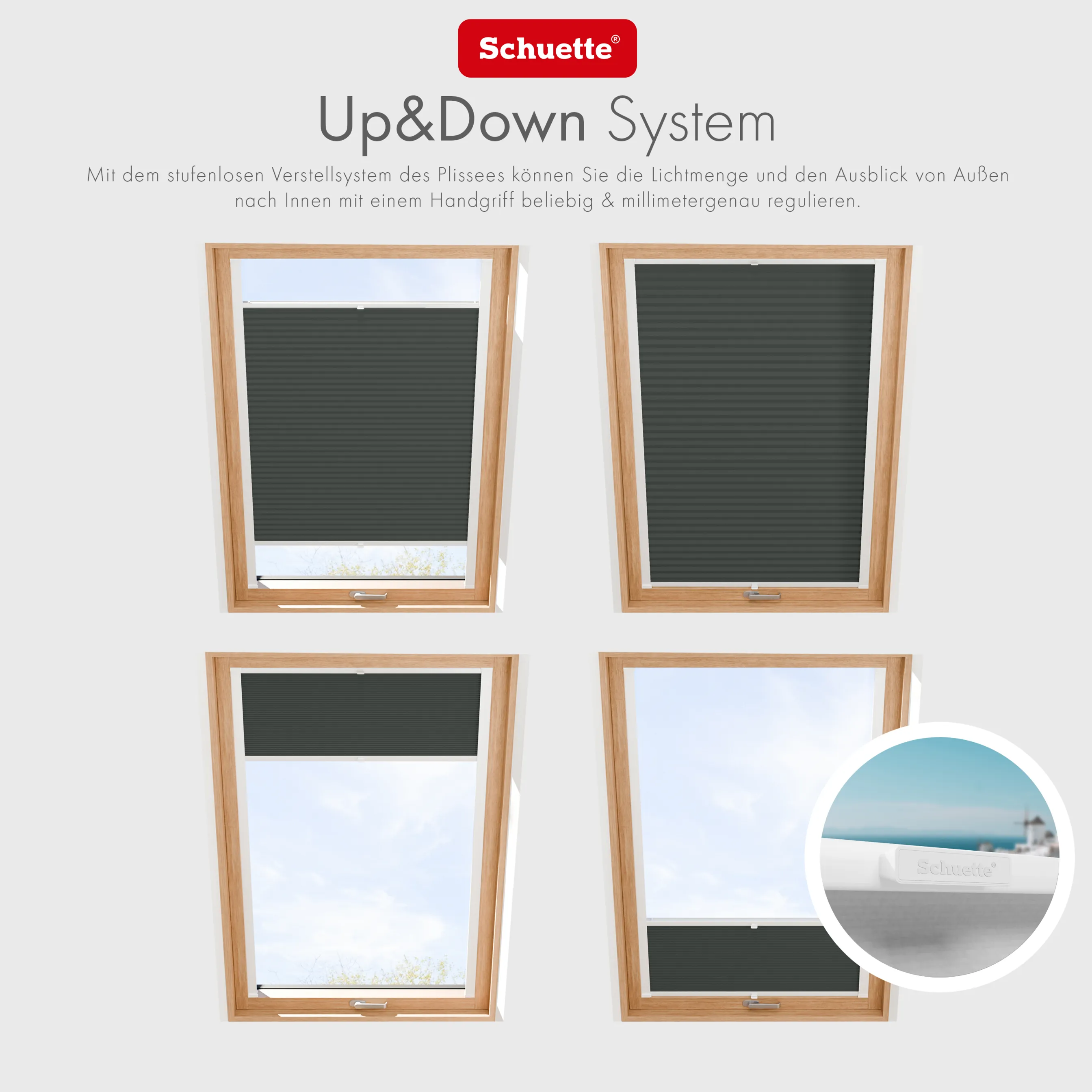 Schuette® Dachfenster Plissee nach Maß • Premium Kollektion: Rocky Mountain (Graphit) • Profilfarbe: Braun