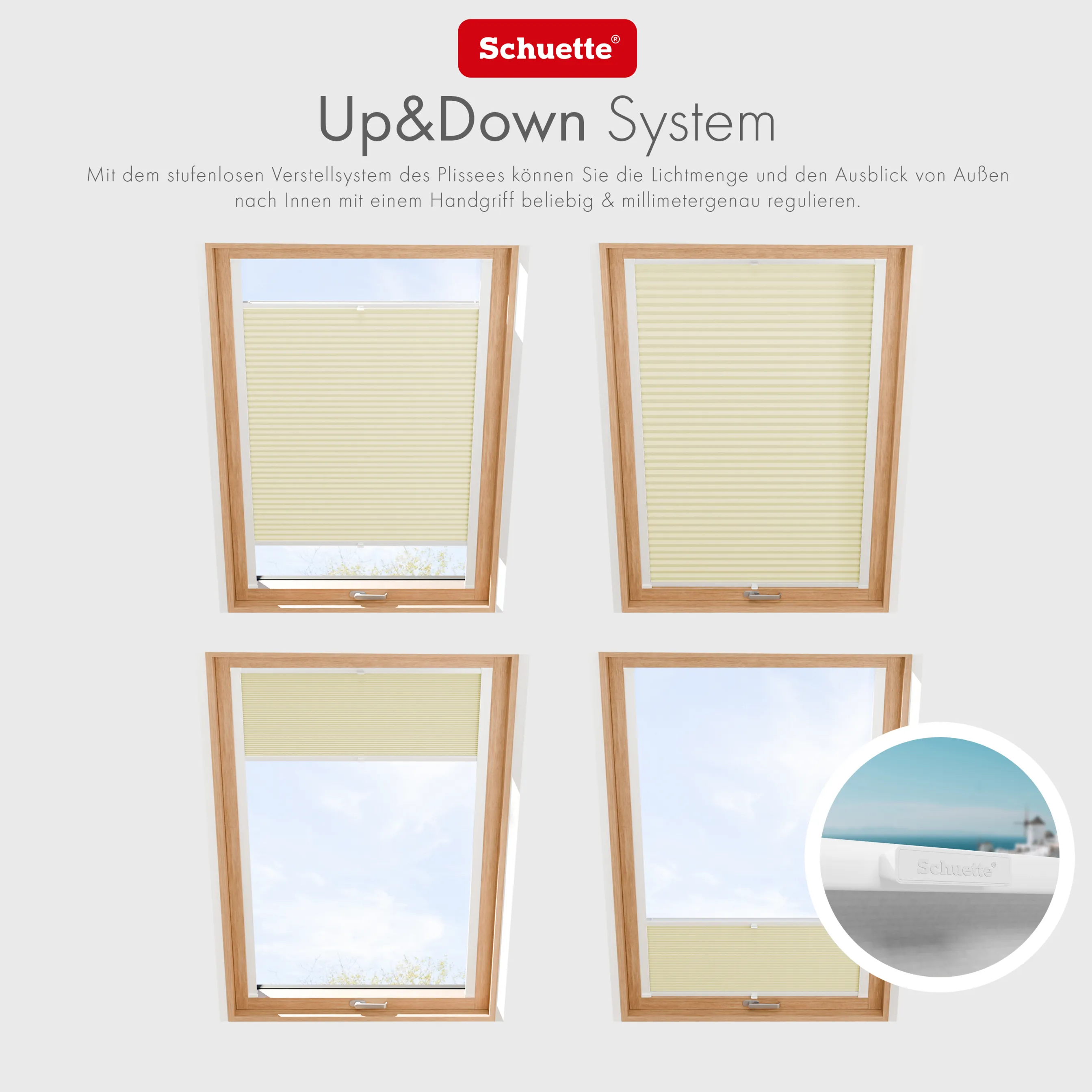 Schuette® Dachfenster Plissee nach Maß • Premium Kollektion: Vanilla Ice Cream (Creme) • Profilfarbe: Braun