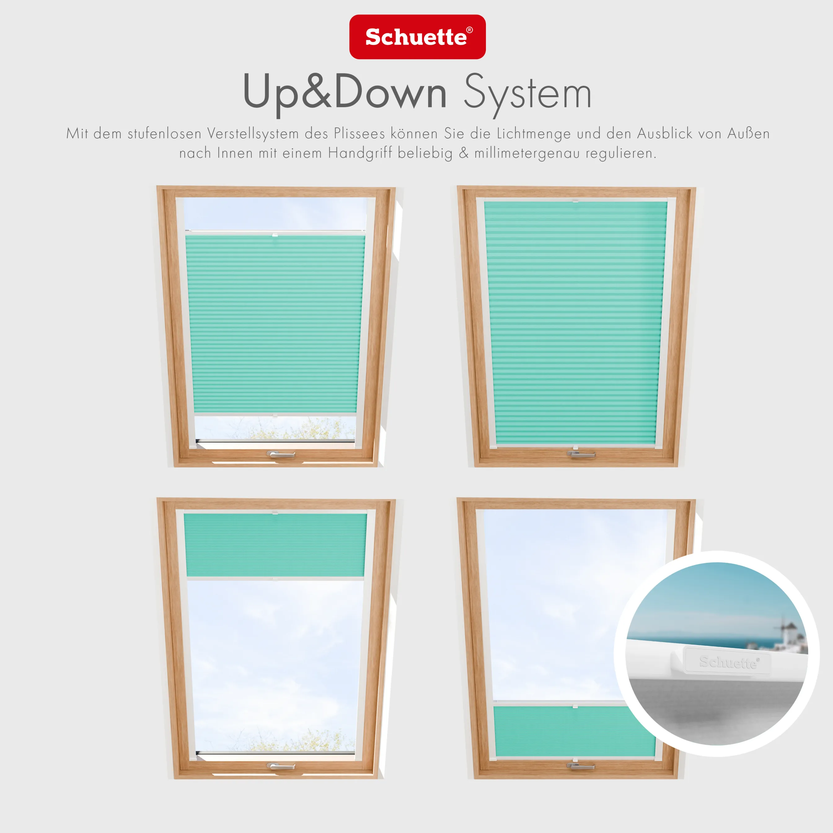 Schuette® Dachfenster Plissee nach Maß • Premium Kollektion: Blue Ocean (Türkis) • Profilfarbe: Weiß