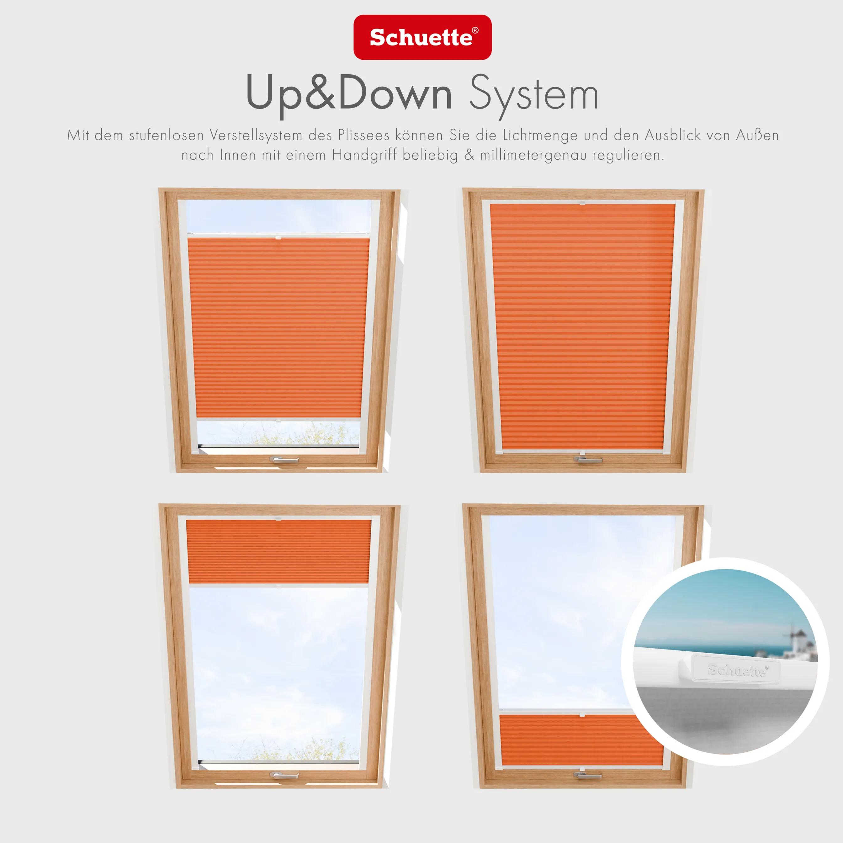 Schuette® Dachfenster Plissee nach Maß • Premium Kollektion: Sunset (Orange) • Profilfarbe: Weiß