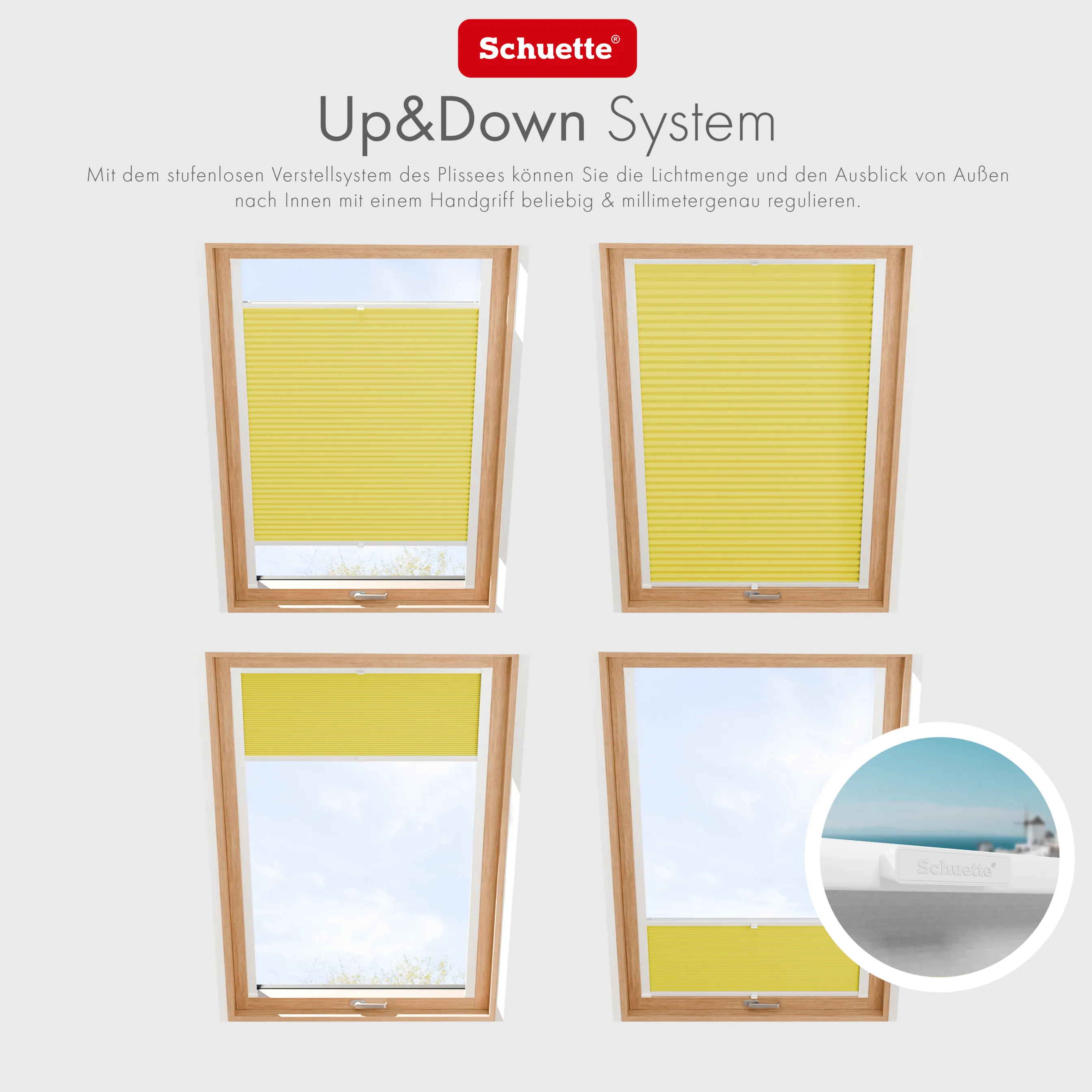 Schuette® Dachfenster Plissee nach Maß • Premium Kollektion: Summer Time (Gelb) • Profilfarbe: Weiß