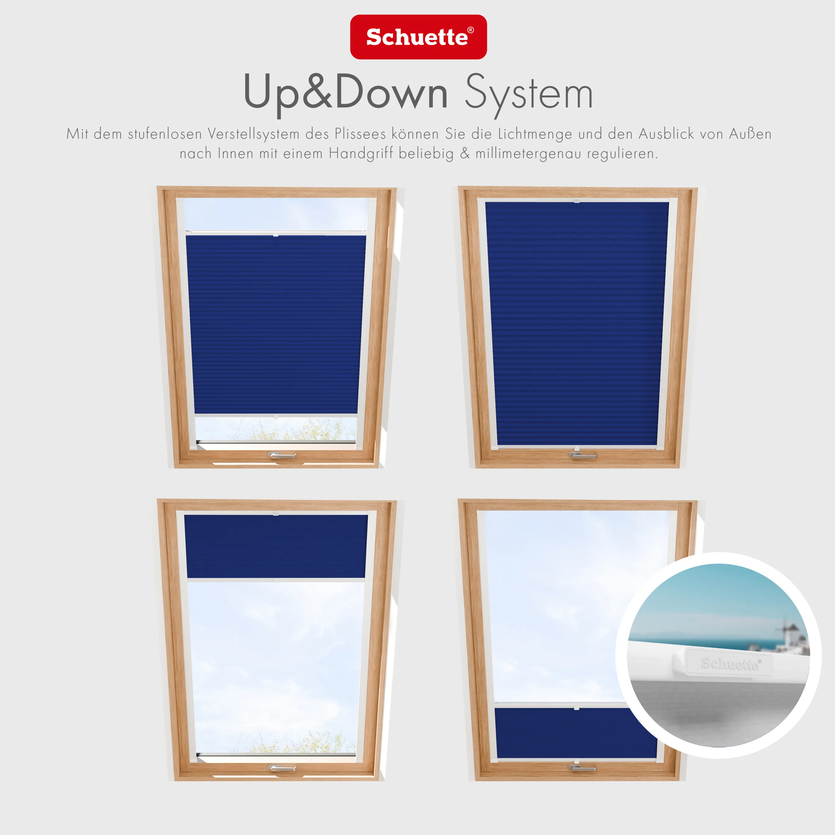 Schuette® Dachfenster Plissee nach Maß • Premium Kollektion: Deep Lagoon (Blau) • Profilfarbe: Braun