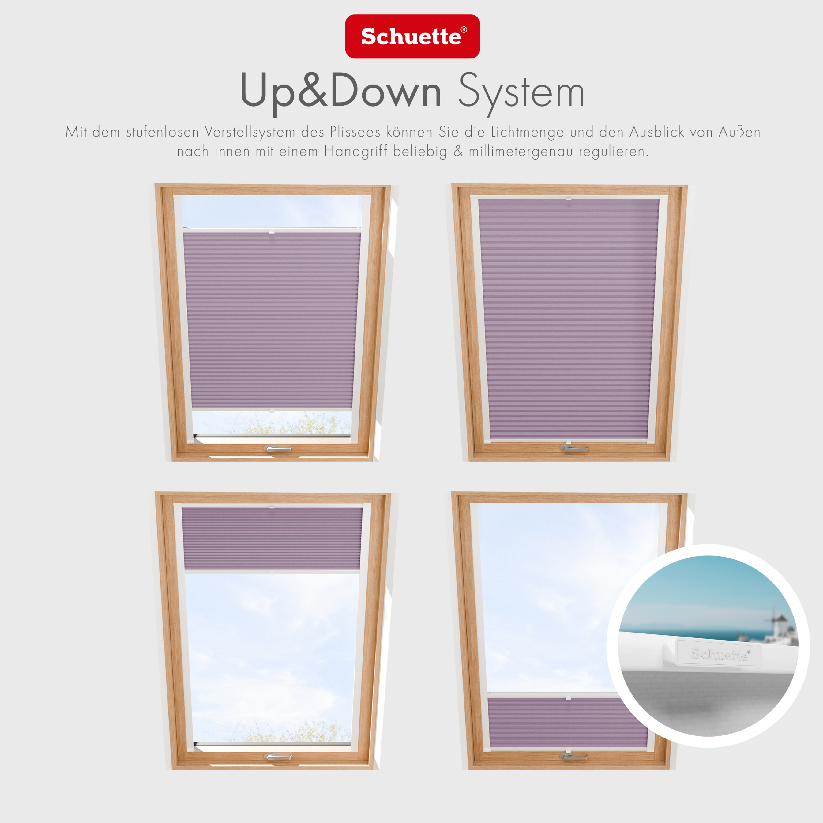 Schuette® Dachfenster Plissee nach Maß • Premium Kollektion: Plum Charm (Lila) • Profilfarbe: Weiß