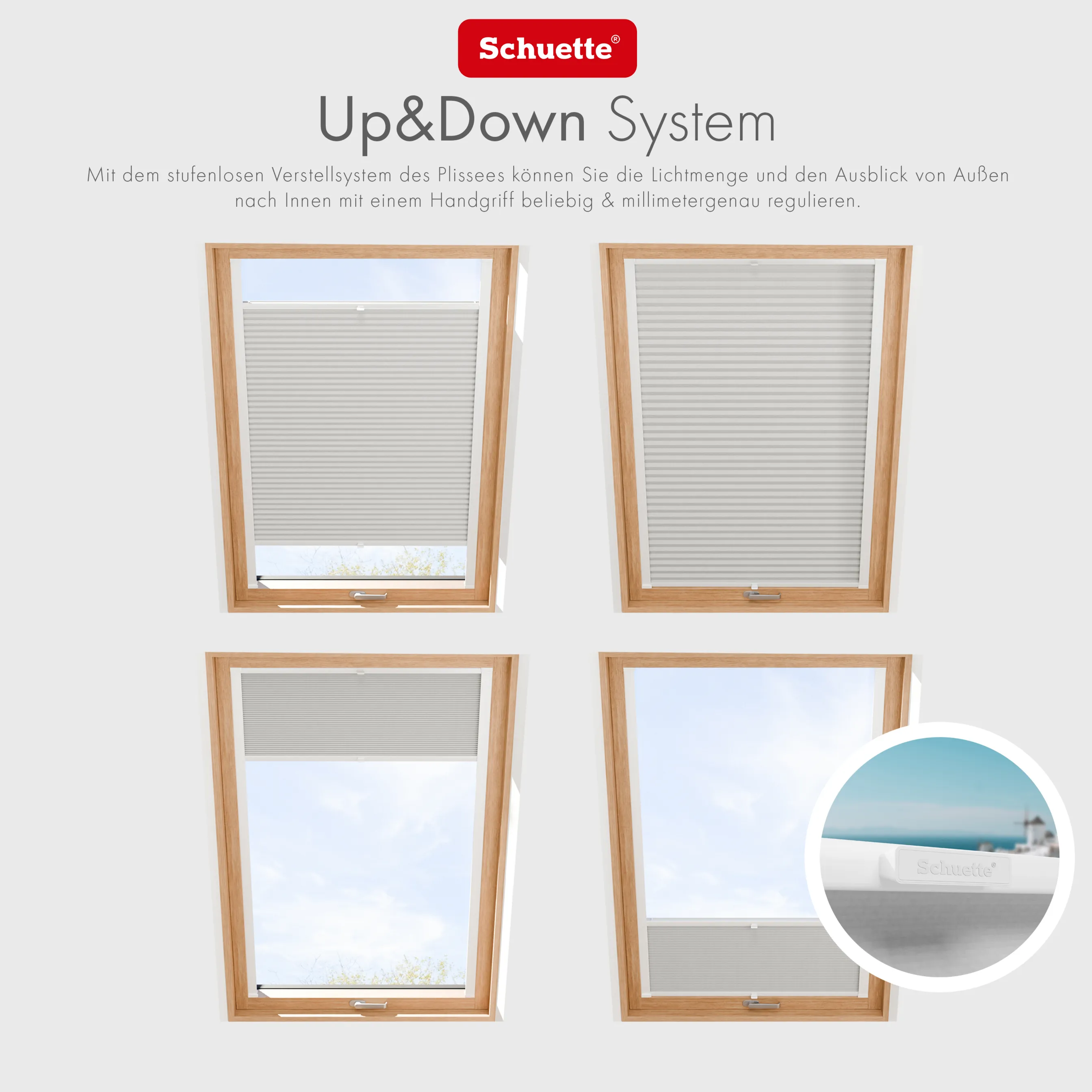 Schuette® Dachfenster Plissee nach Maß • Thermo Kollektion: Spring Cloud (Grau) • Profilfarbe: Weiß